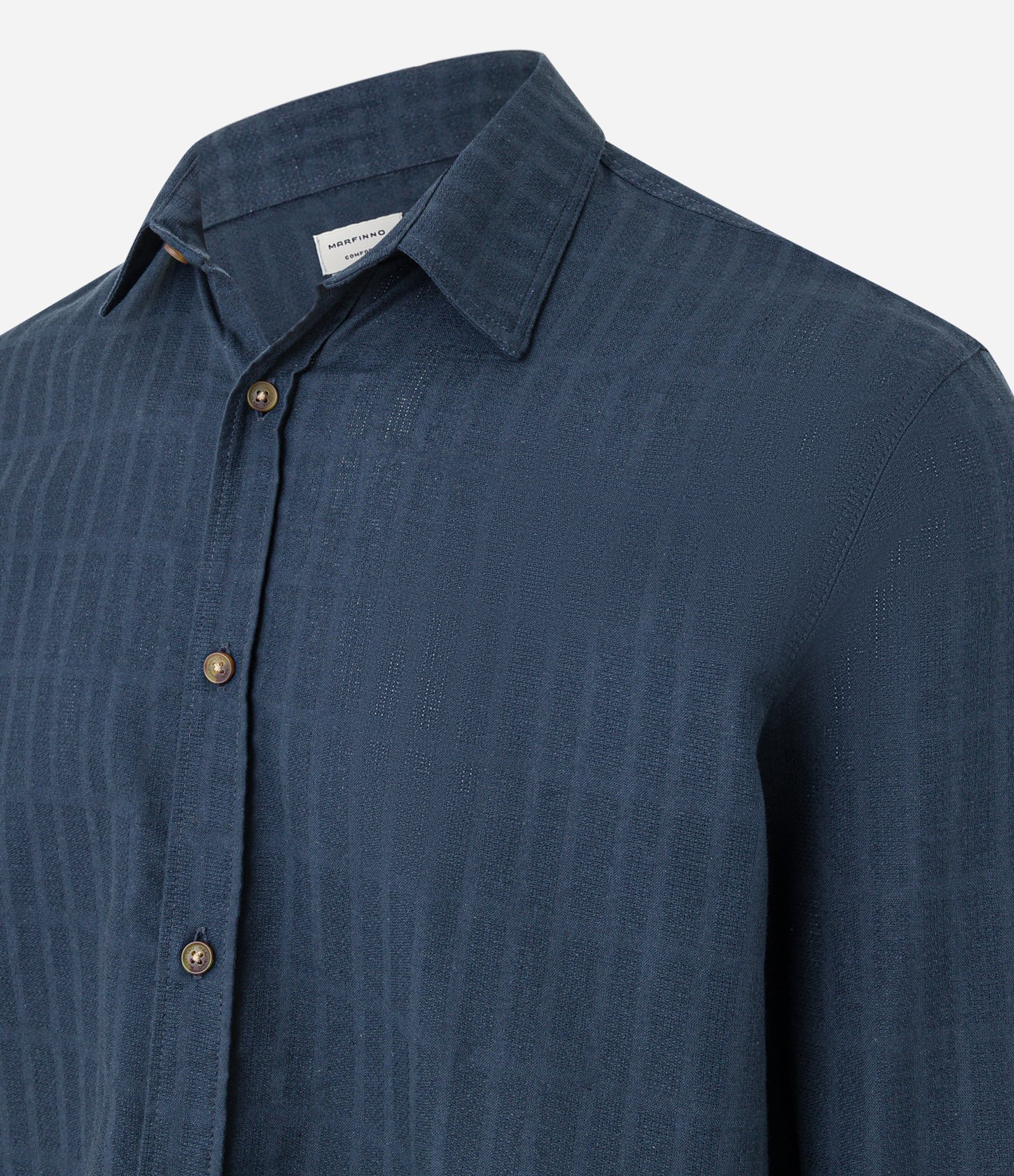 Camisa Comfort em Algodão com Textura Maquinetada Azul 6