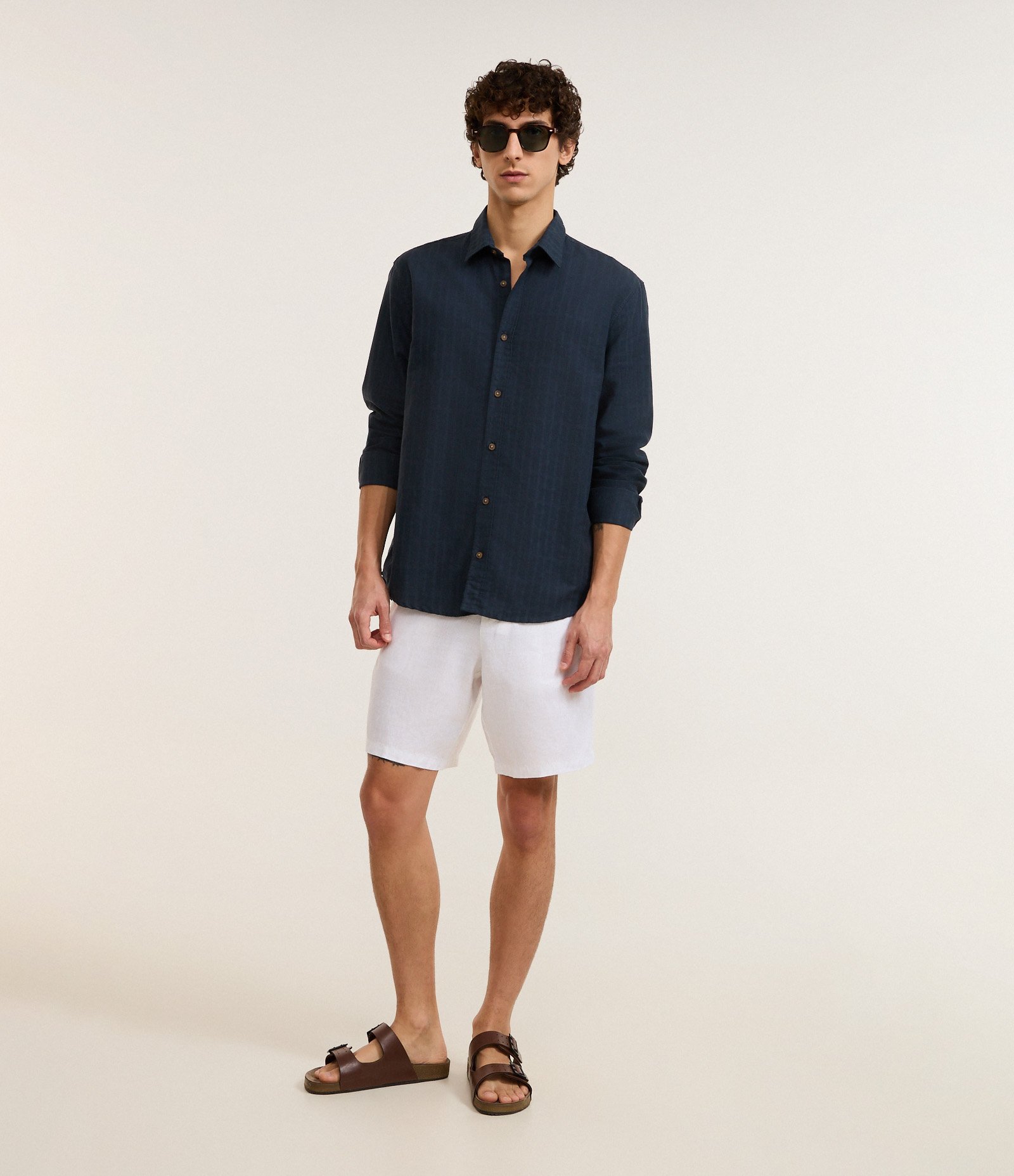 Camisa Comfort em Algodão com Textura Maquinetada Azul 2