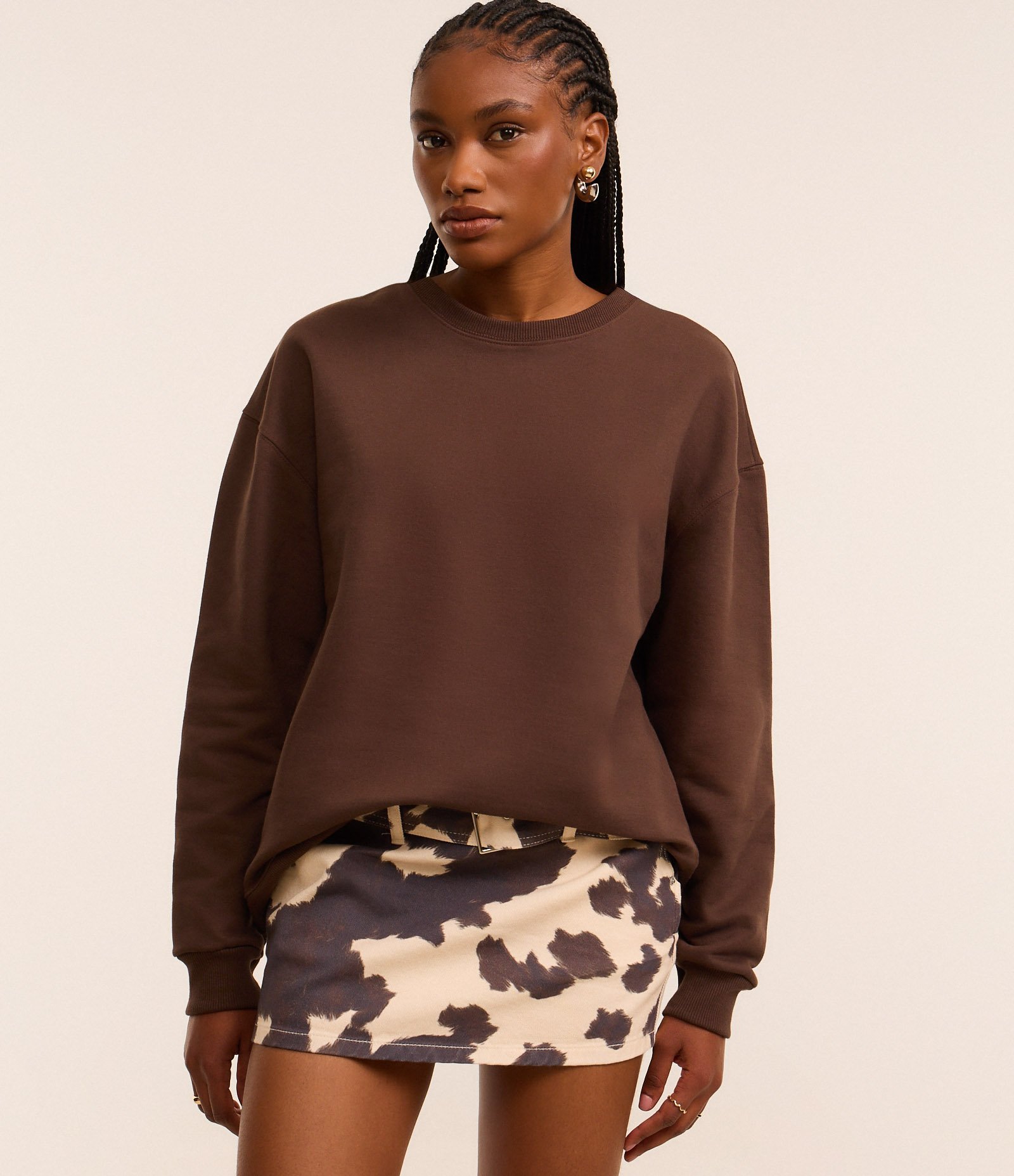 Casaco Fechado Oversized em Moletom com Felpa Marrom 1