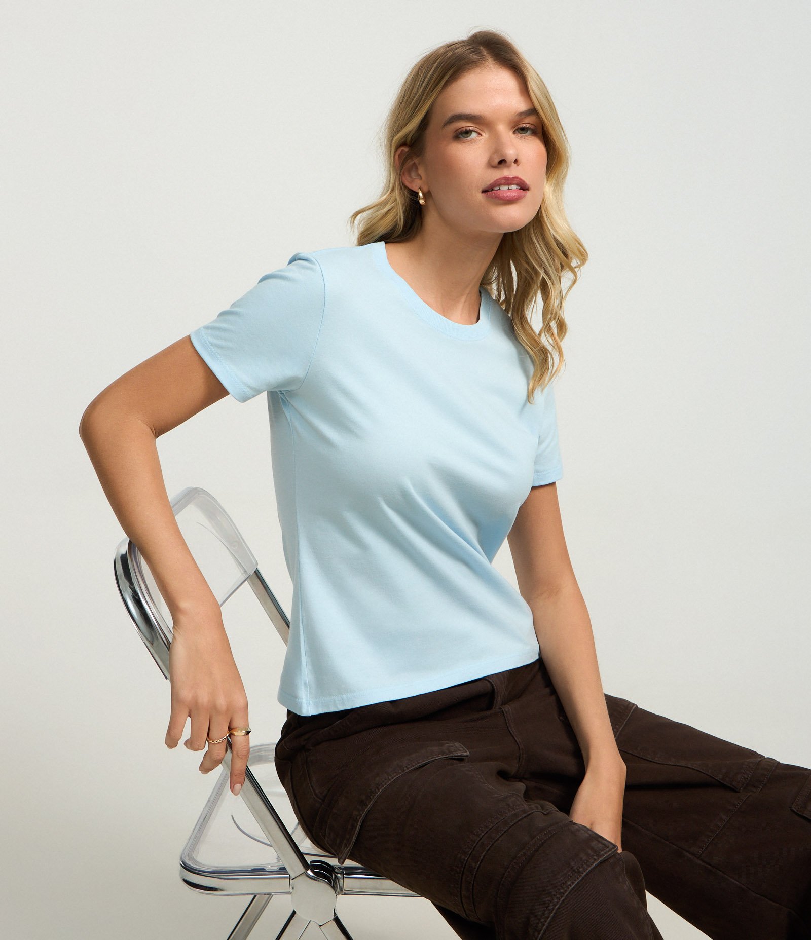 Camiseta Regular Básica em Algodão Azul Bebê 3