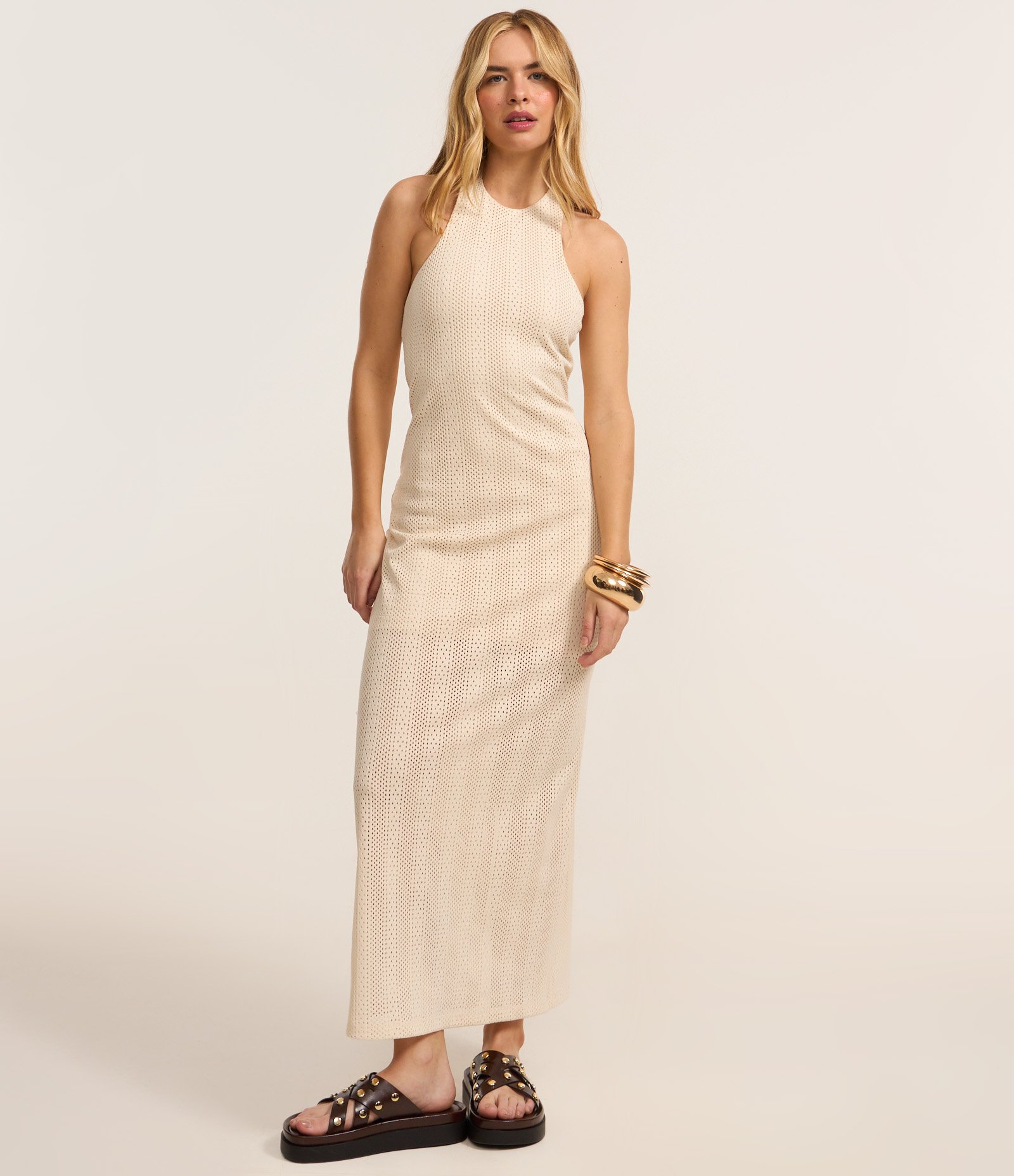 Vestido Midi em Poliamida Texturizada com Decote Frente Única Off White 2