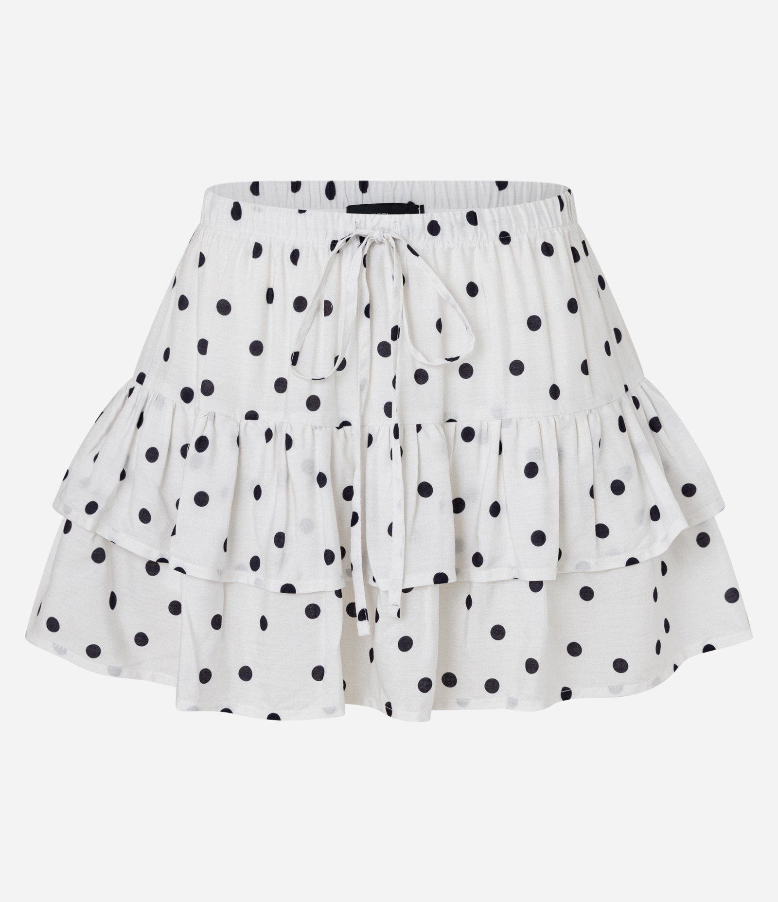 Mini Short Saia em Chalis Estampa Poá com Babados Branco 5