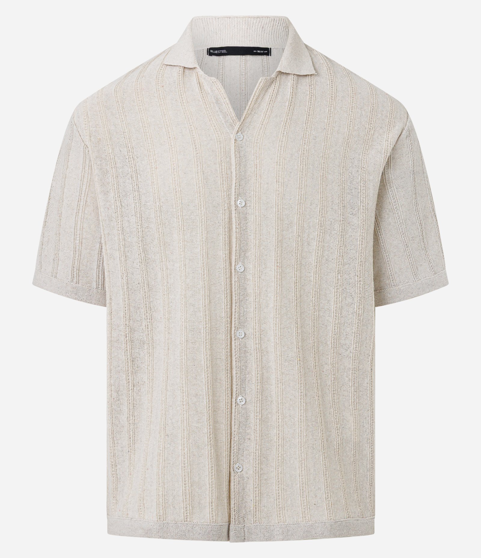 Camisa Boxy em Tricot Liso com Gola Bowling Bege 5