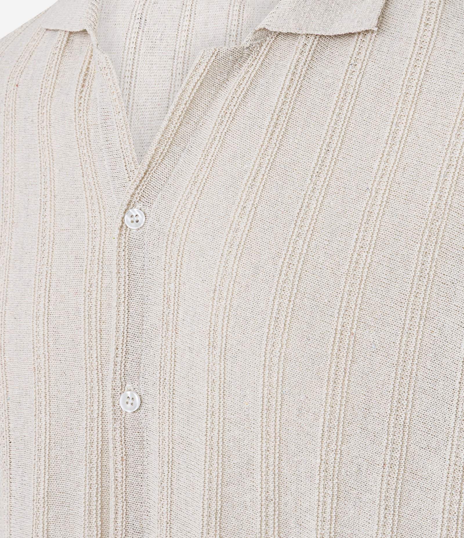 Camisa Boxy em Tricot Liso com Gola Bowling Bege 6