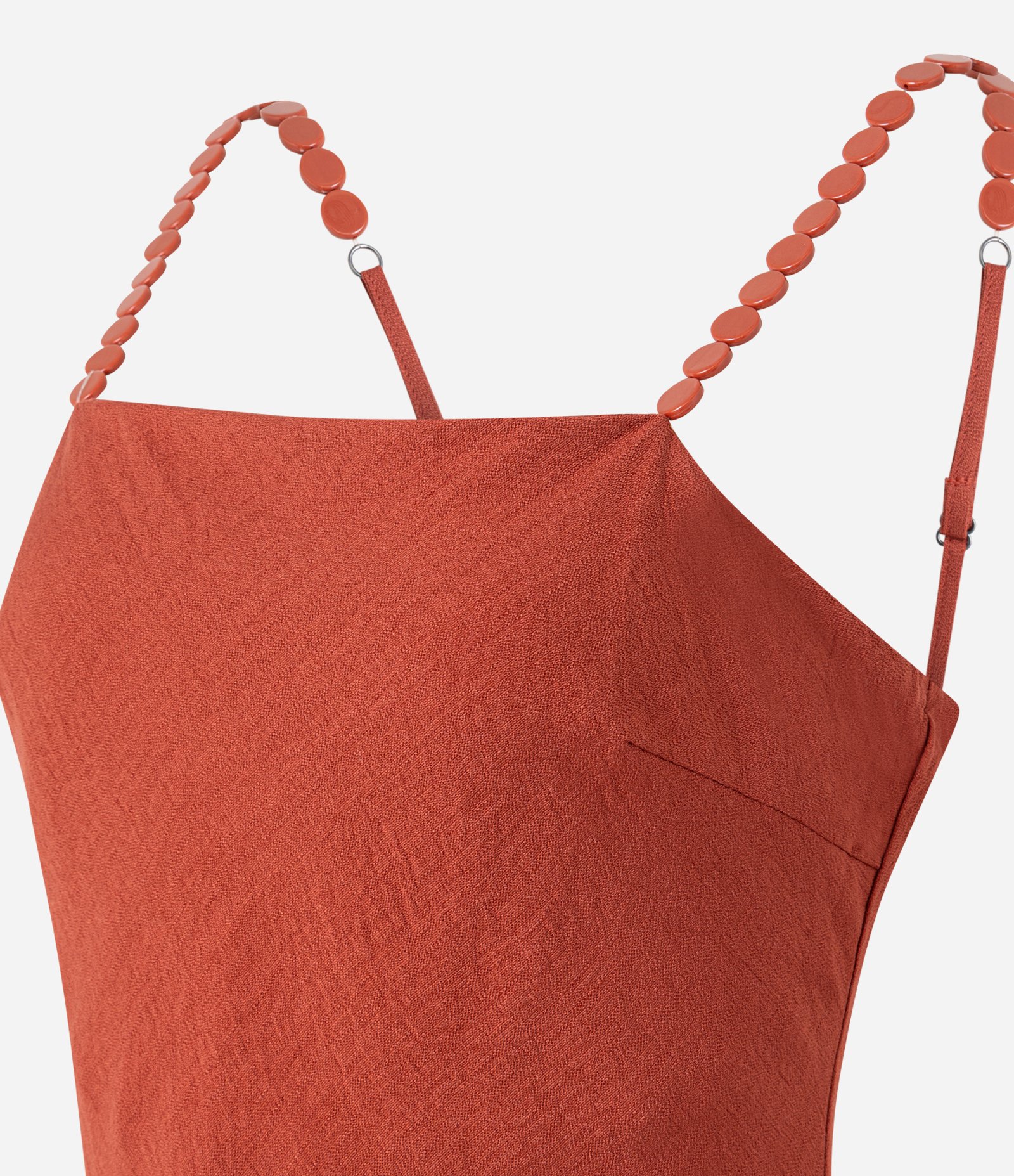 Vestido Reto Midi em Viscose com Aviamentos na Alça Terracota 2
