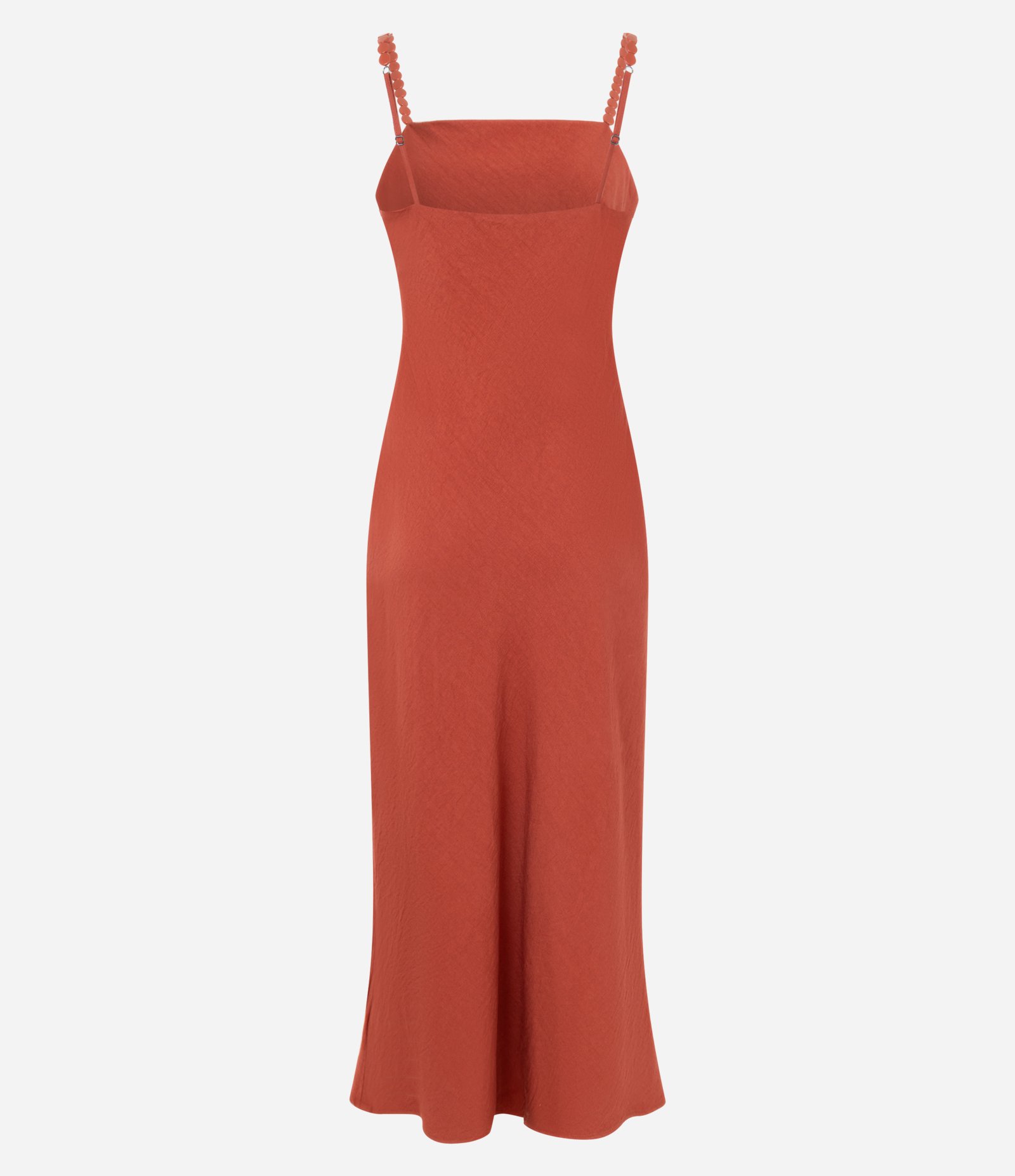 Vestido Reto Midi em Viscose com Aviamentos na Alça Terracota 3
