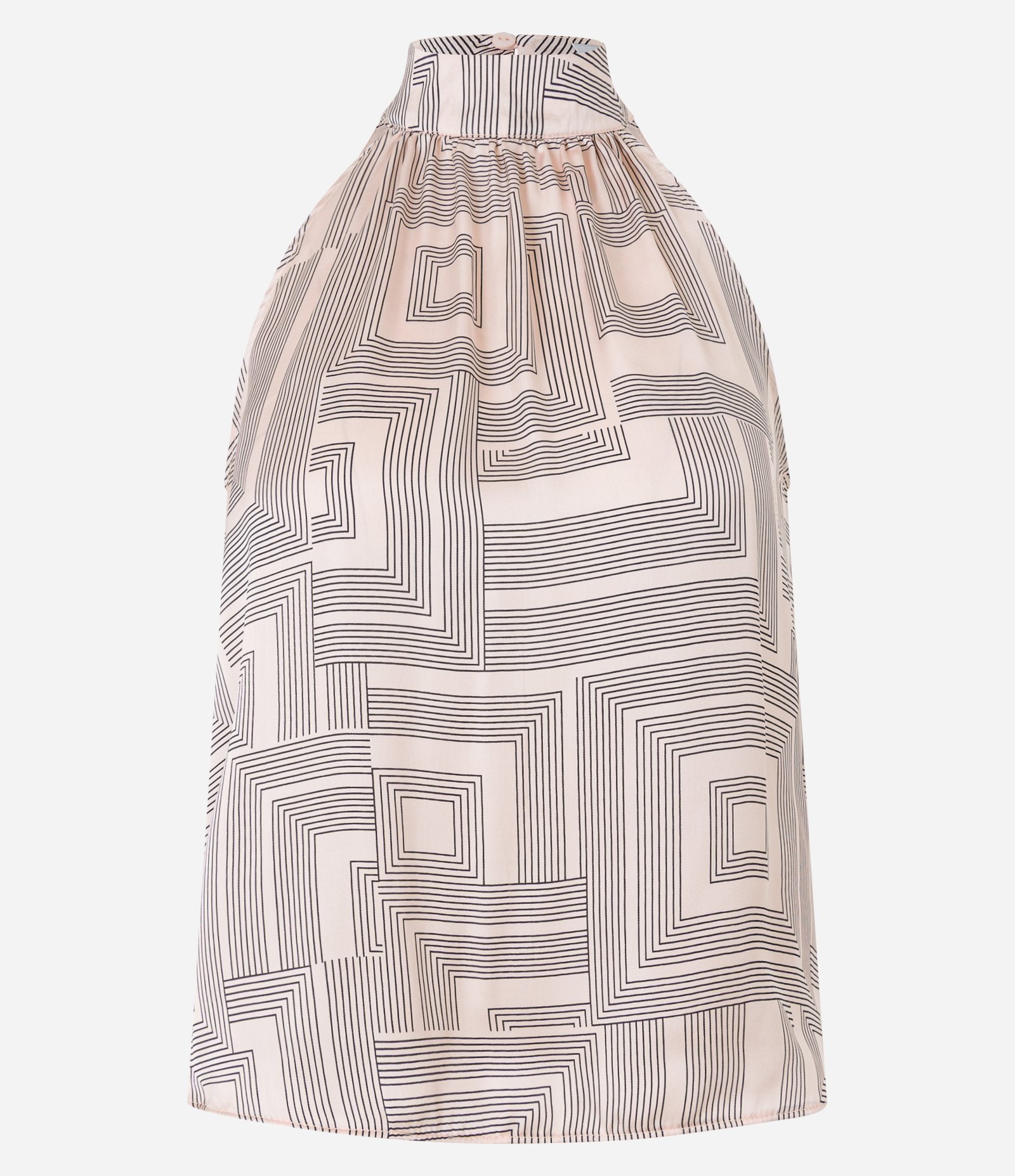 Blusa em Cetim com Gola Alta e Estampas Geométricas Bege 5