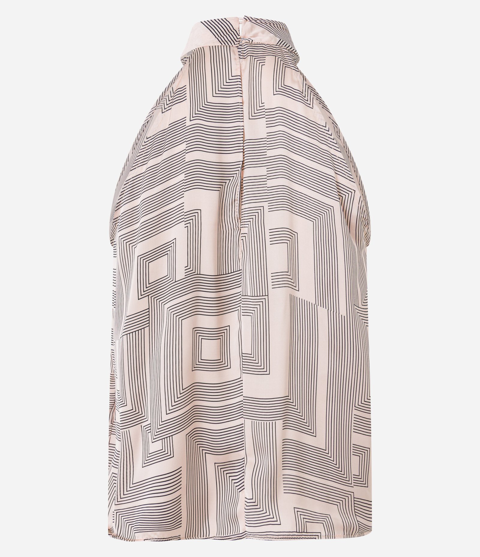 Blusa em Cetim com Gola Alta e Estampas Geométricas Bege 6