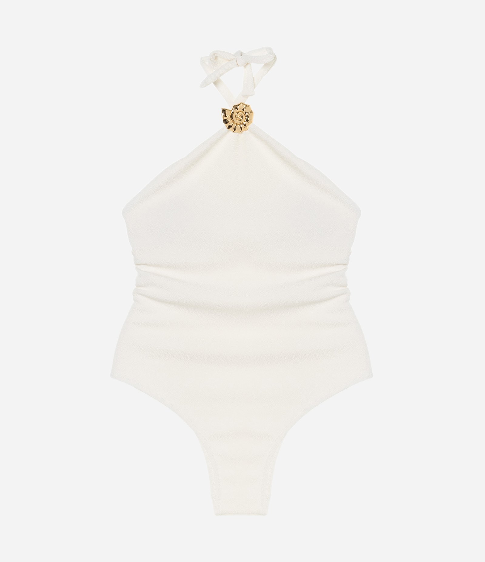 Maiô Halter em Microfibra Texturizada com Aviamento de Concha Caracol Branco 4