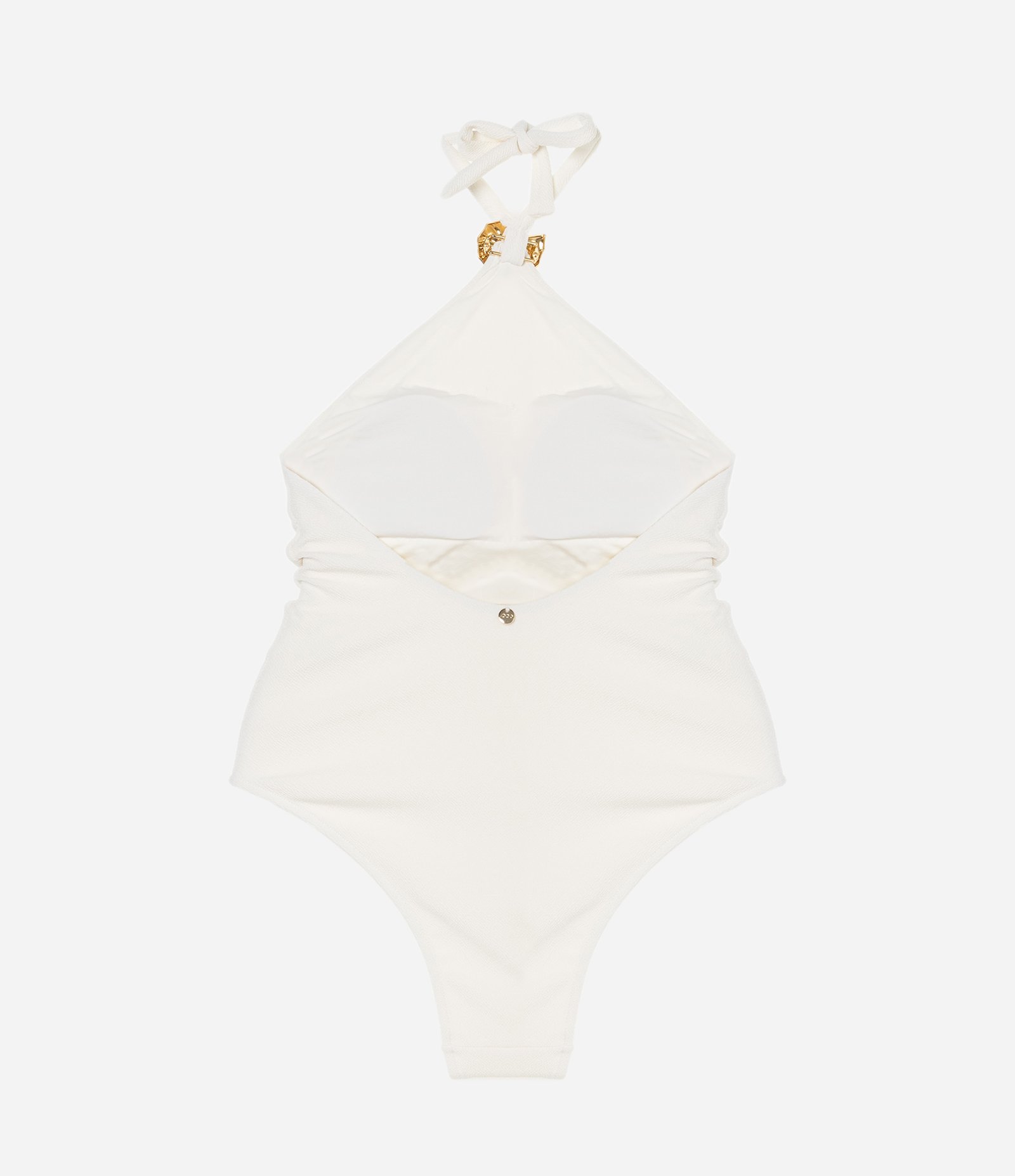 Maiô Halter em Microfibra Texturizada com Aviamento de Concha Caracol Branco 5