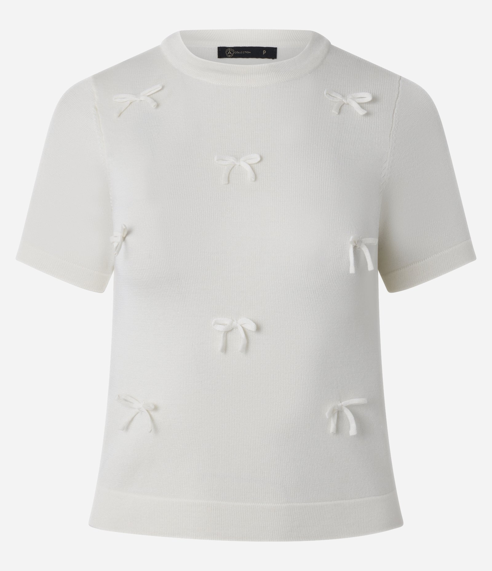 Blusa Manga Curta em Tricô com Laços Aplicados em Relevo Branco 5