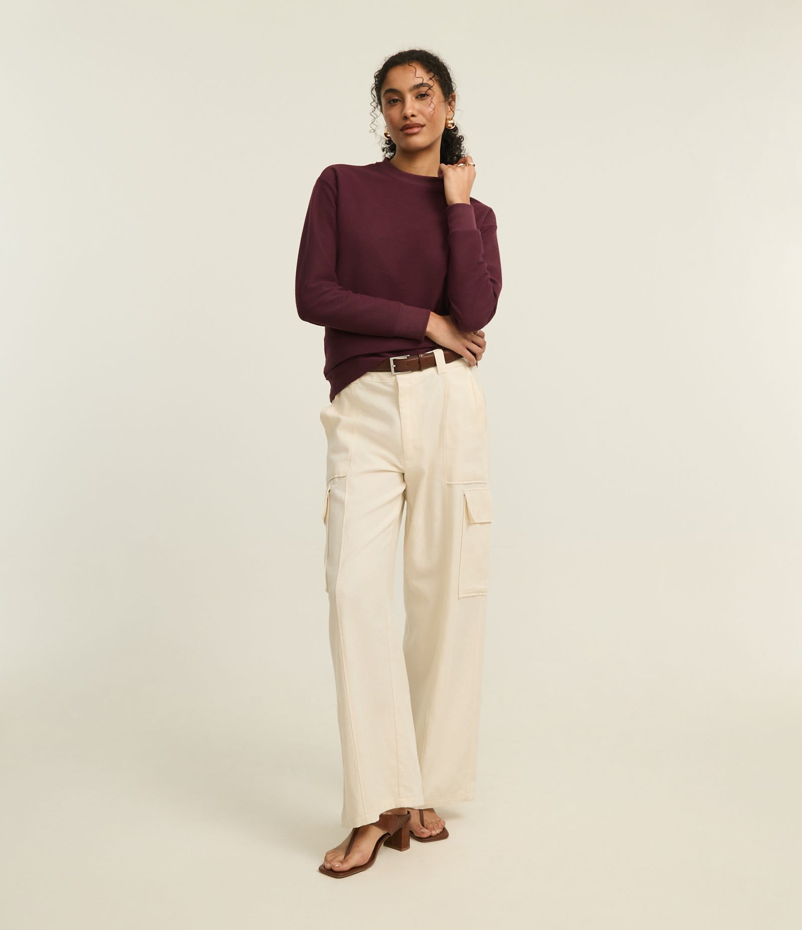 Casaco em Moletom com Efeito de Sarja e Gola Redonda Bordô 2