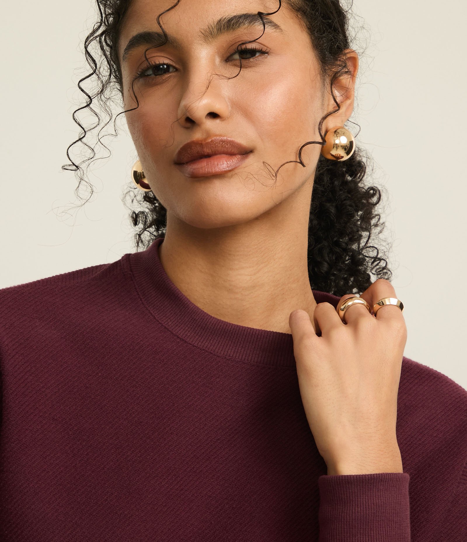 Casaco em Moletom com Efeito de Sarja e Gola Redonda Bordô 3