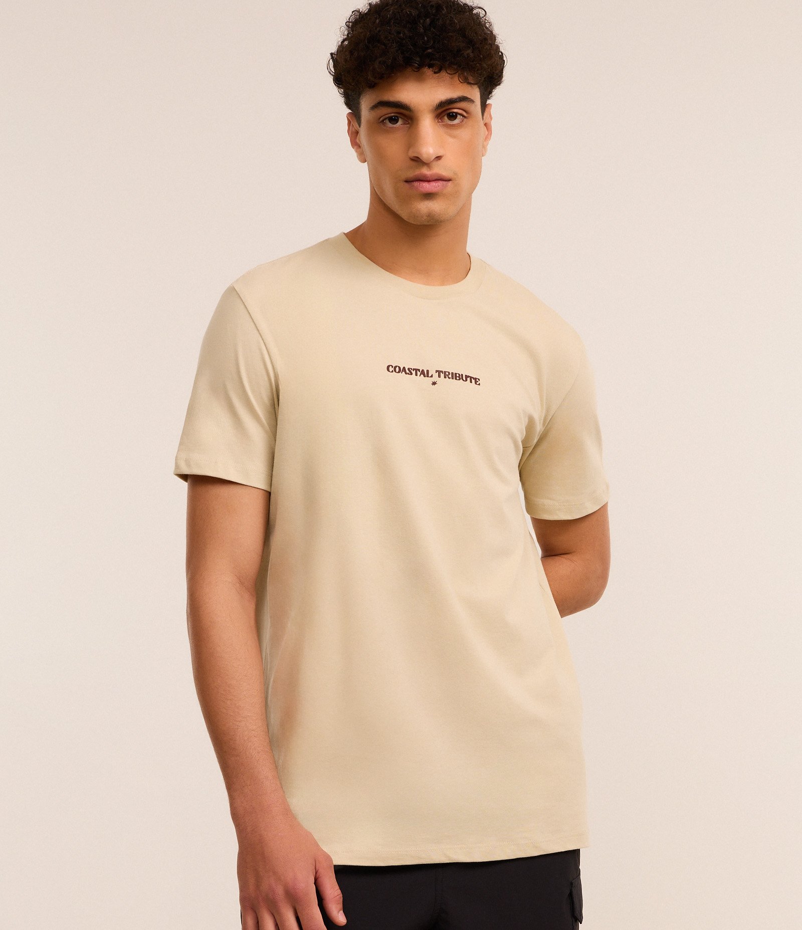 Camiseta Comfort em Algodão com Estampa de Paisagem e Lettering Bege 1