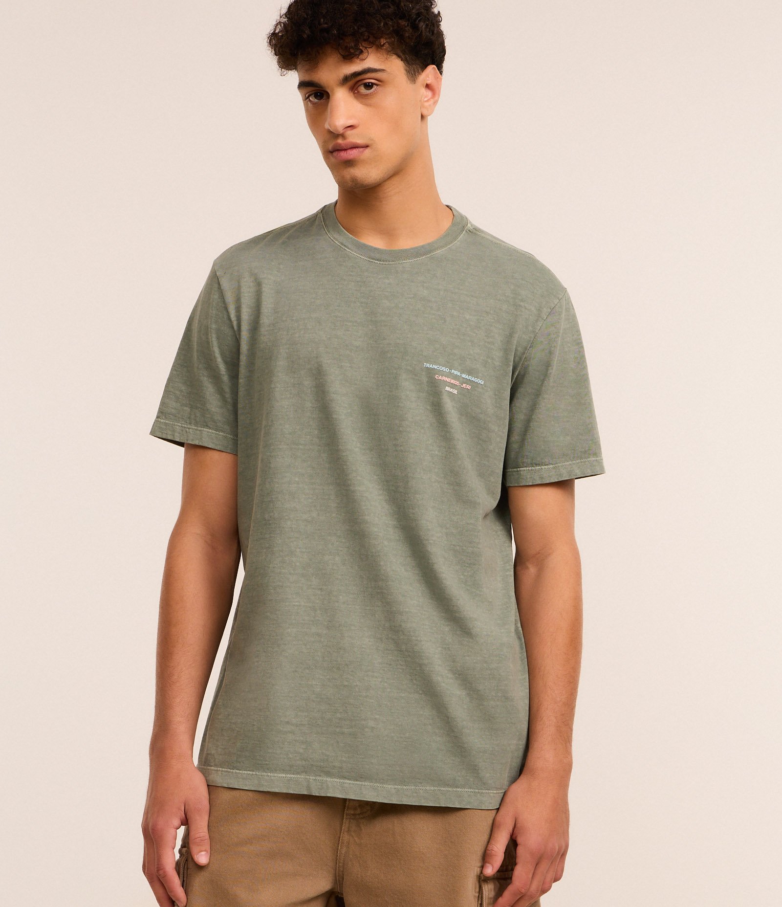 Camiseta Comfort Estonada com Estampa Turismo no Nordeste Verde 1