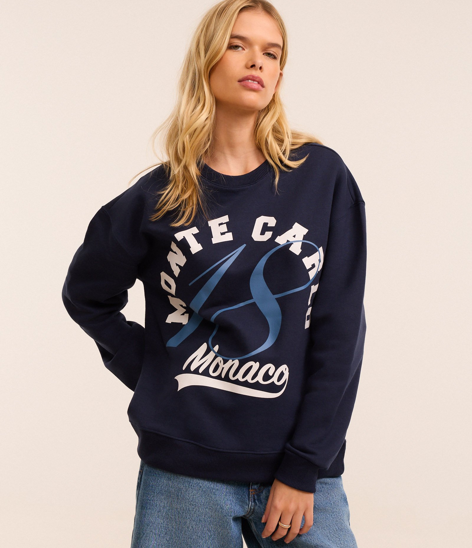 Casaco Fechado Alongado em Moletom com Felpa e Estampa Monte Carlo Azul Marinho 1