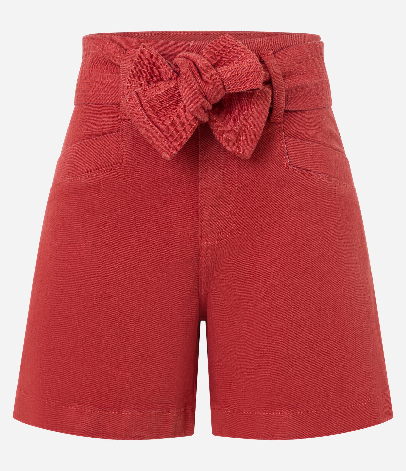 Short Curto em Sarja com Elastano e Cinto Faixa Terracota 5