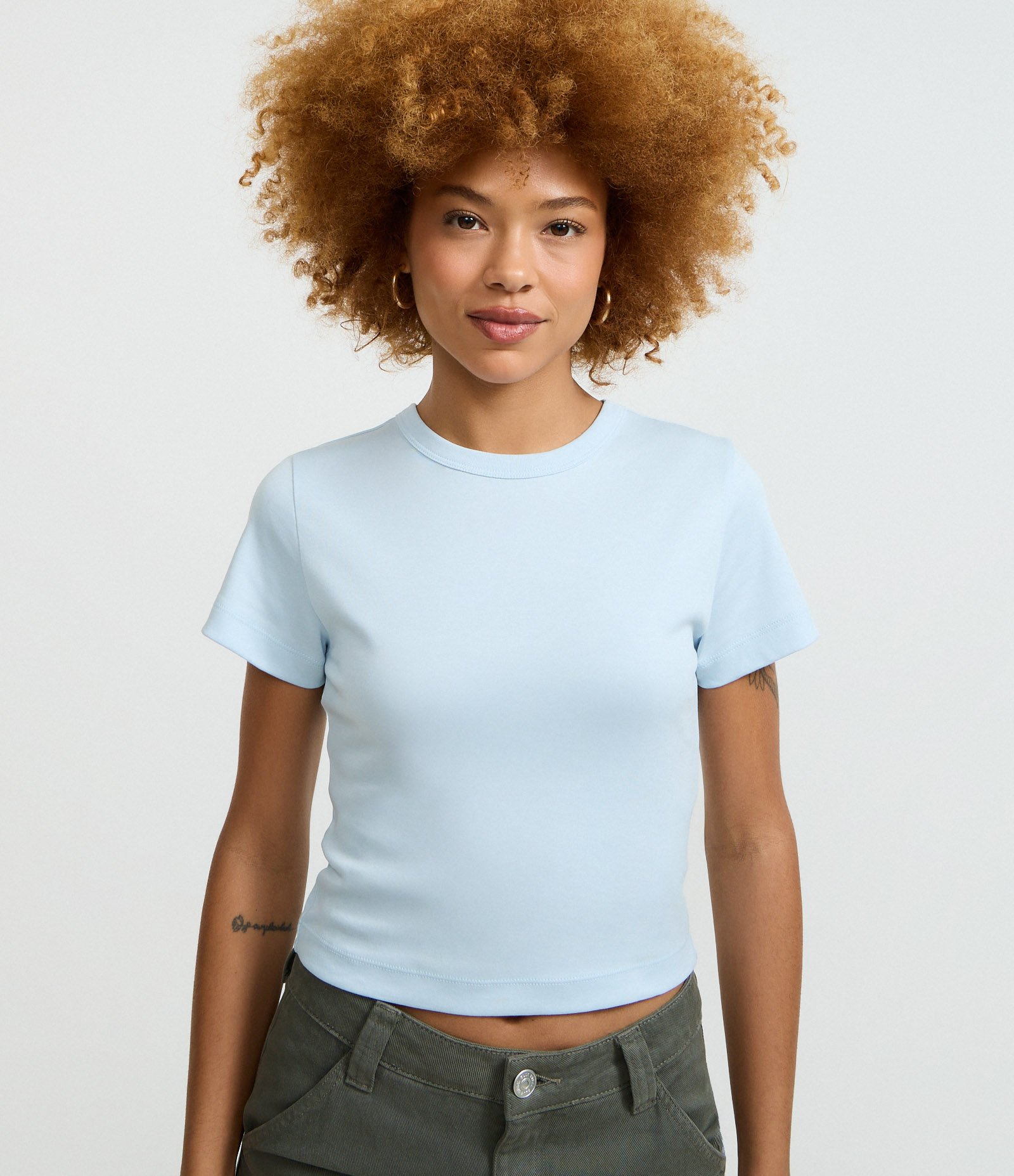 Blusa Cropped em Algodão Interlock Azul 1