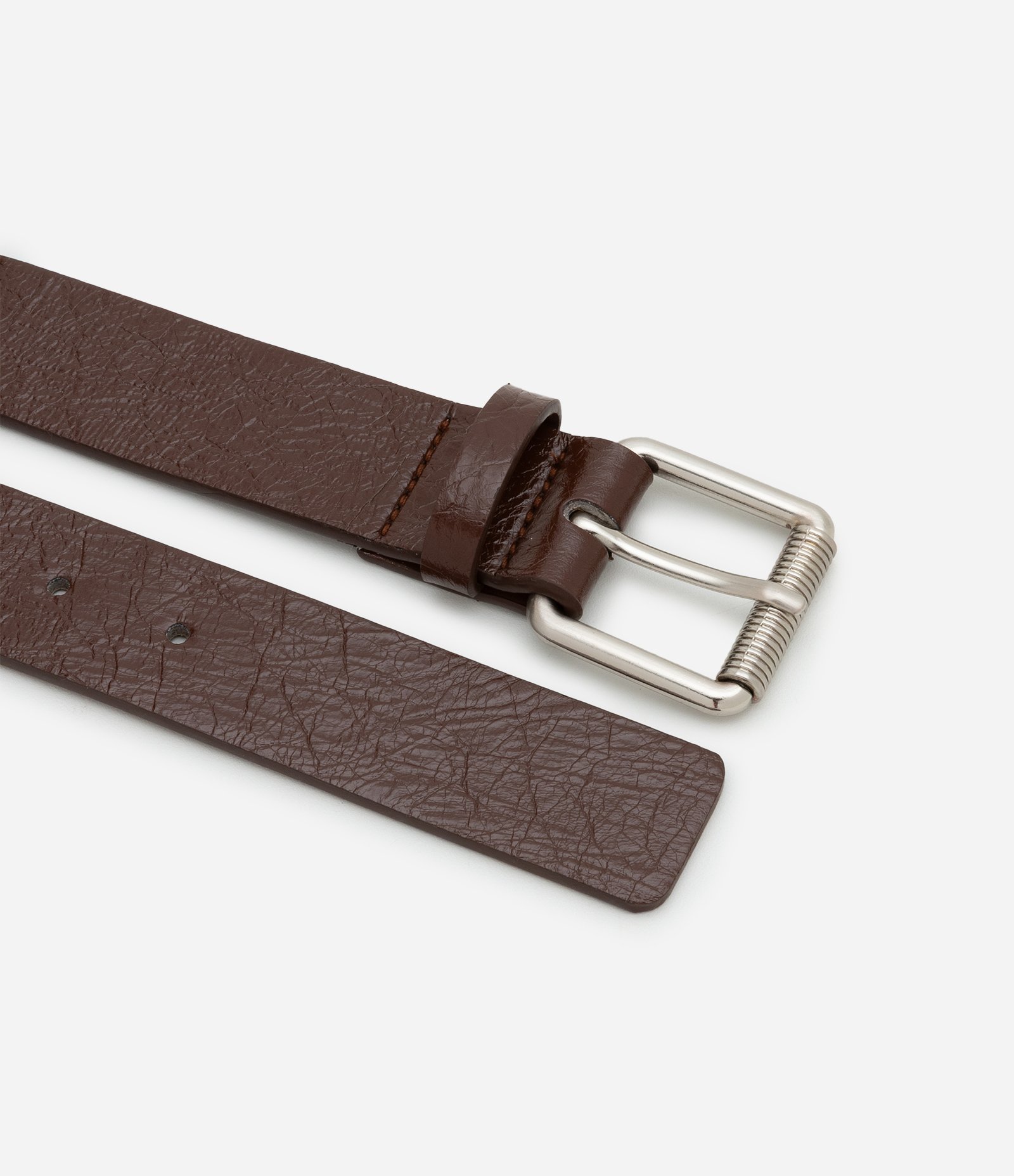 Cinto Médio em PU Texturizada com Tachas e Fivela Quadrada Marrom 2