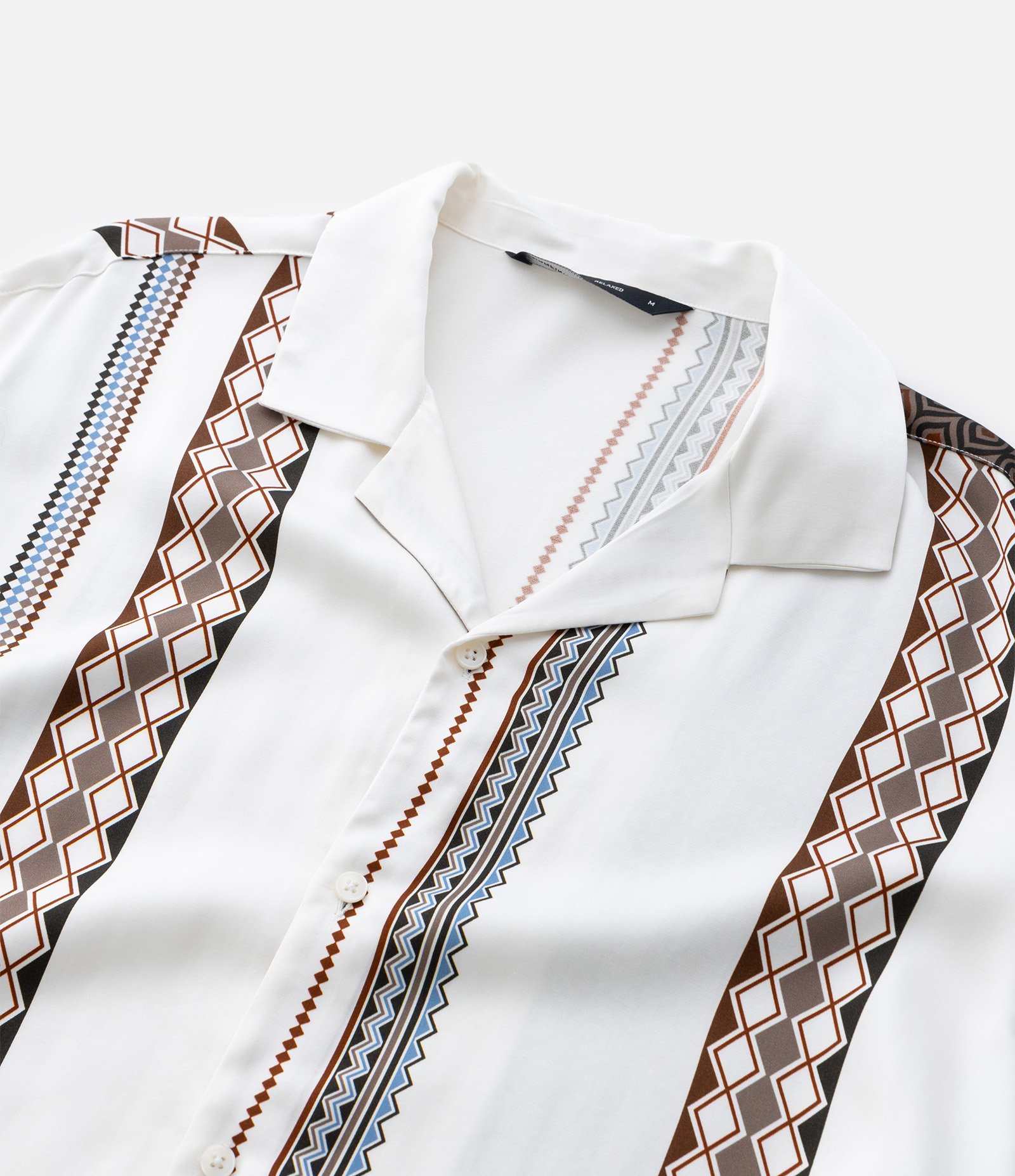 Camisa Relaxed em Viscose com Listras Geométricas Branco 6