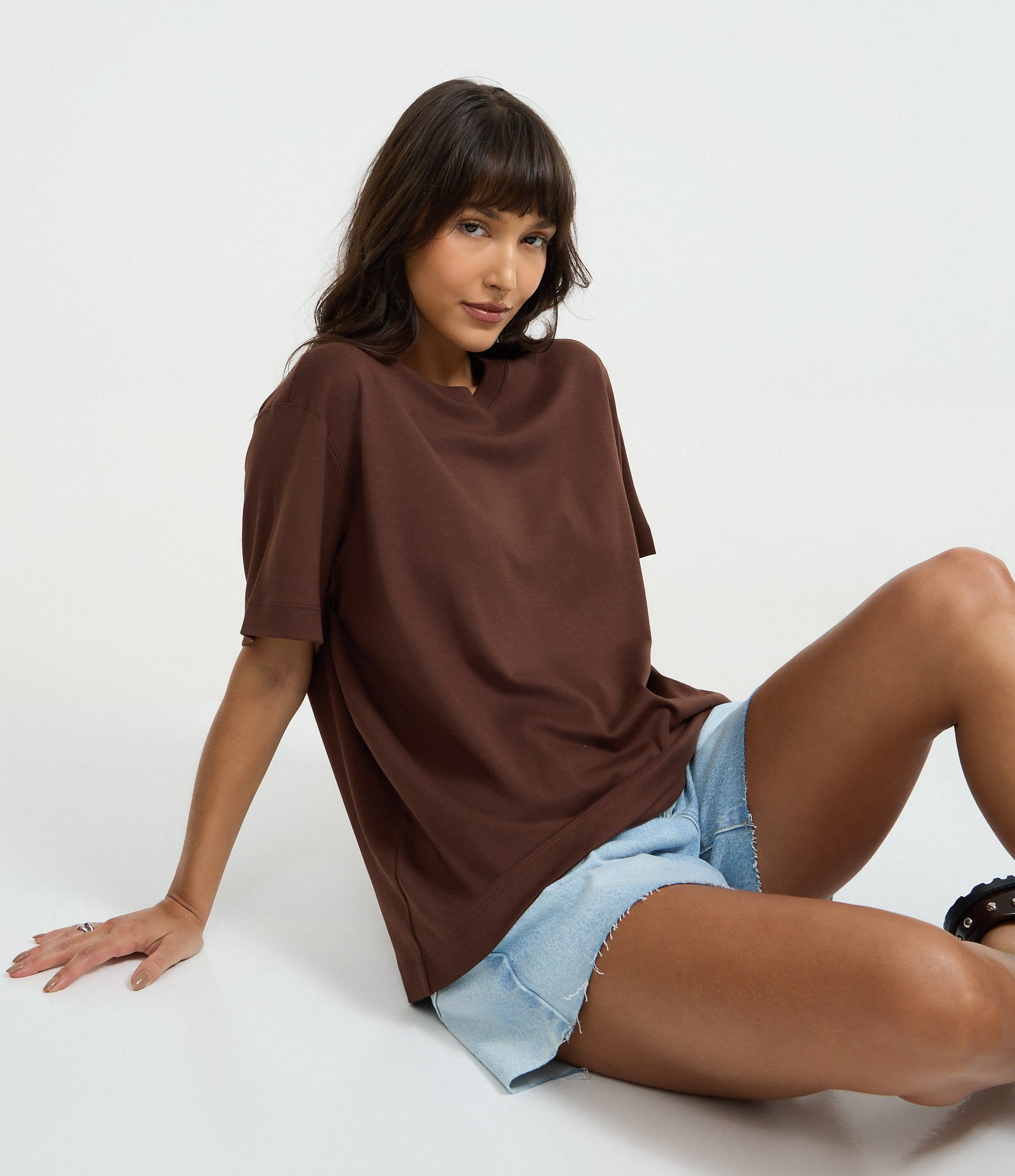 Camiseta Boxy em Algodão com Manga Curta Marrom 3