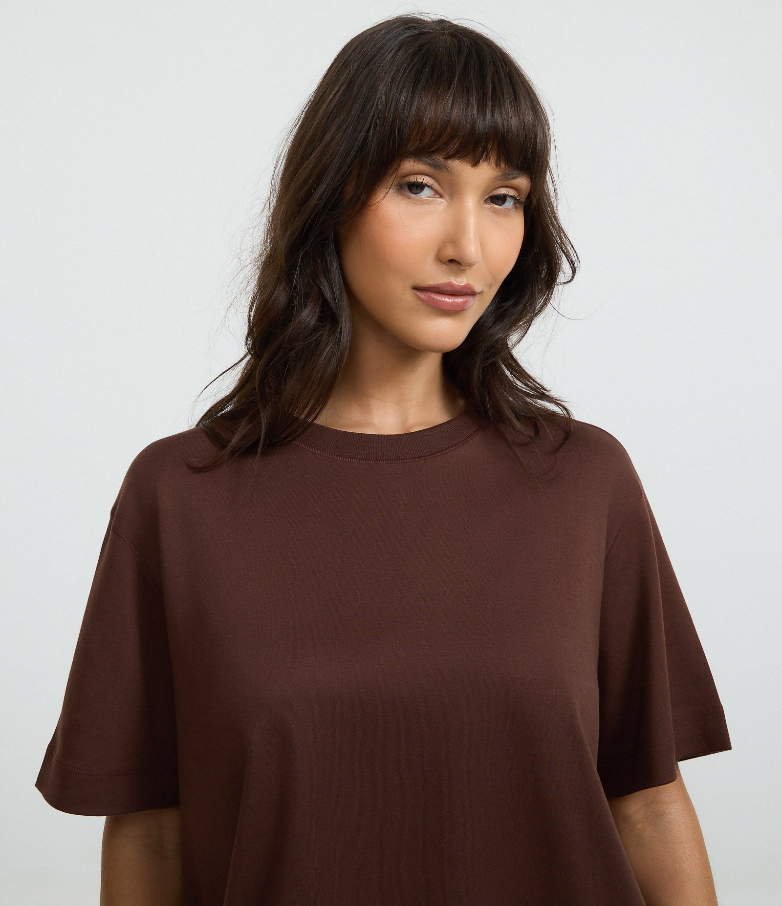 Camiseta Boxy em Algodão com Manga Curta Marrom 4