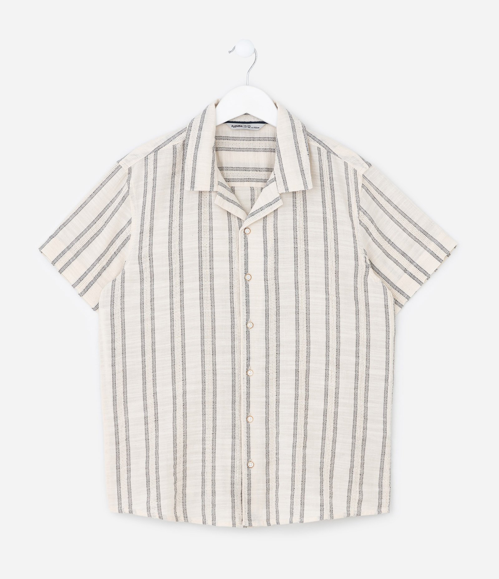 Camisa Infantil Com Listra Texturizada - Tam 5 A 14 Anos Bege Claro 1