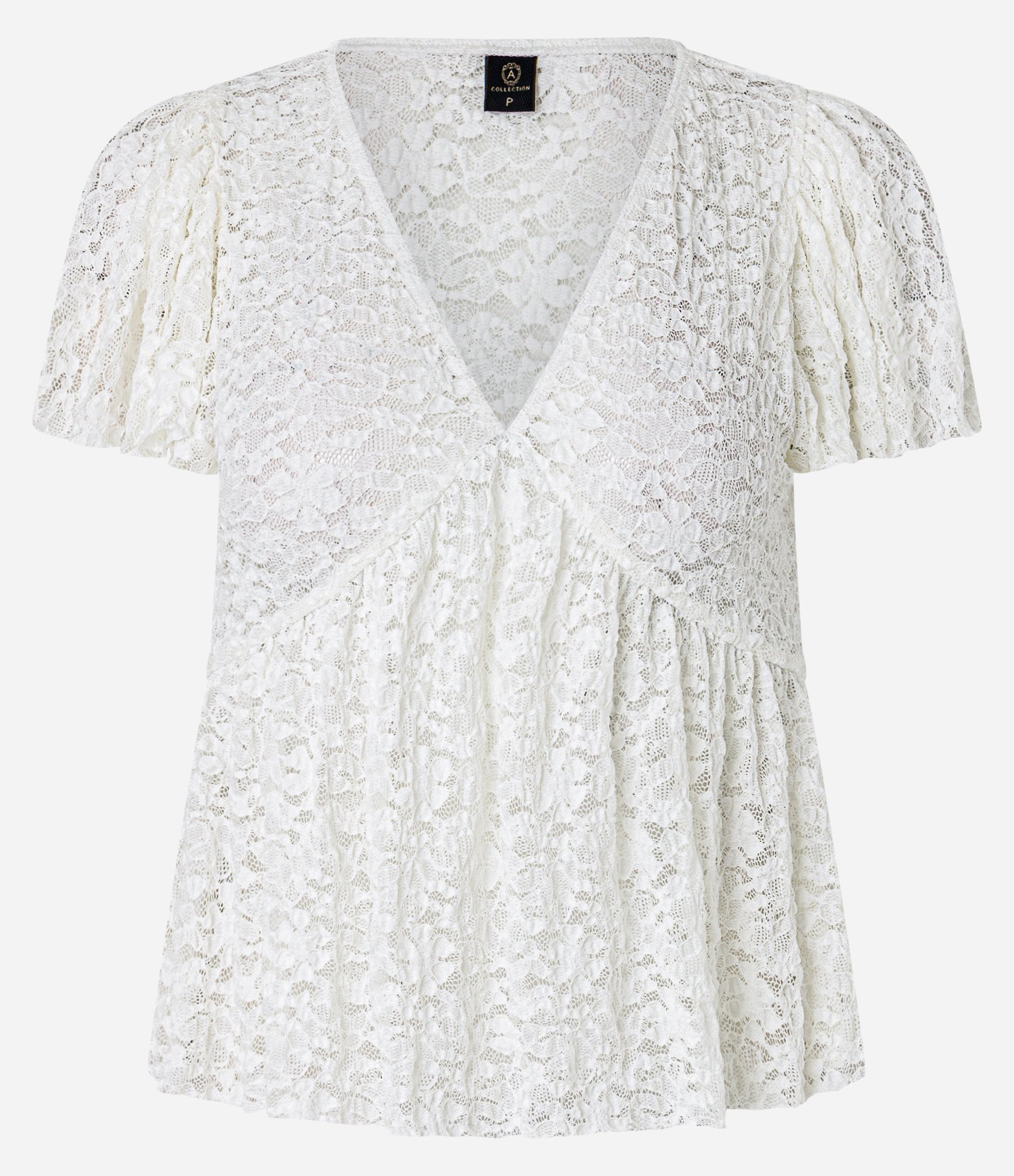 Blusa em Renda com Manga Bufante e Barra Franzida Off White 7