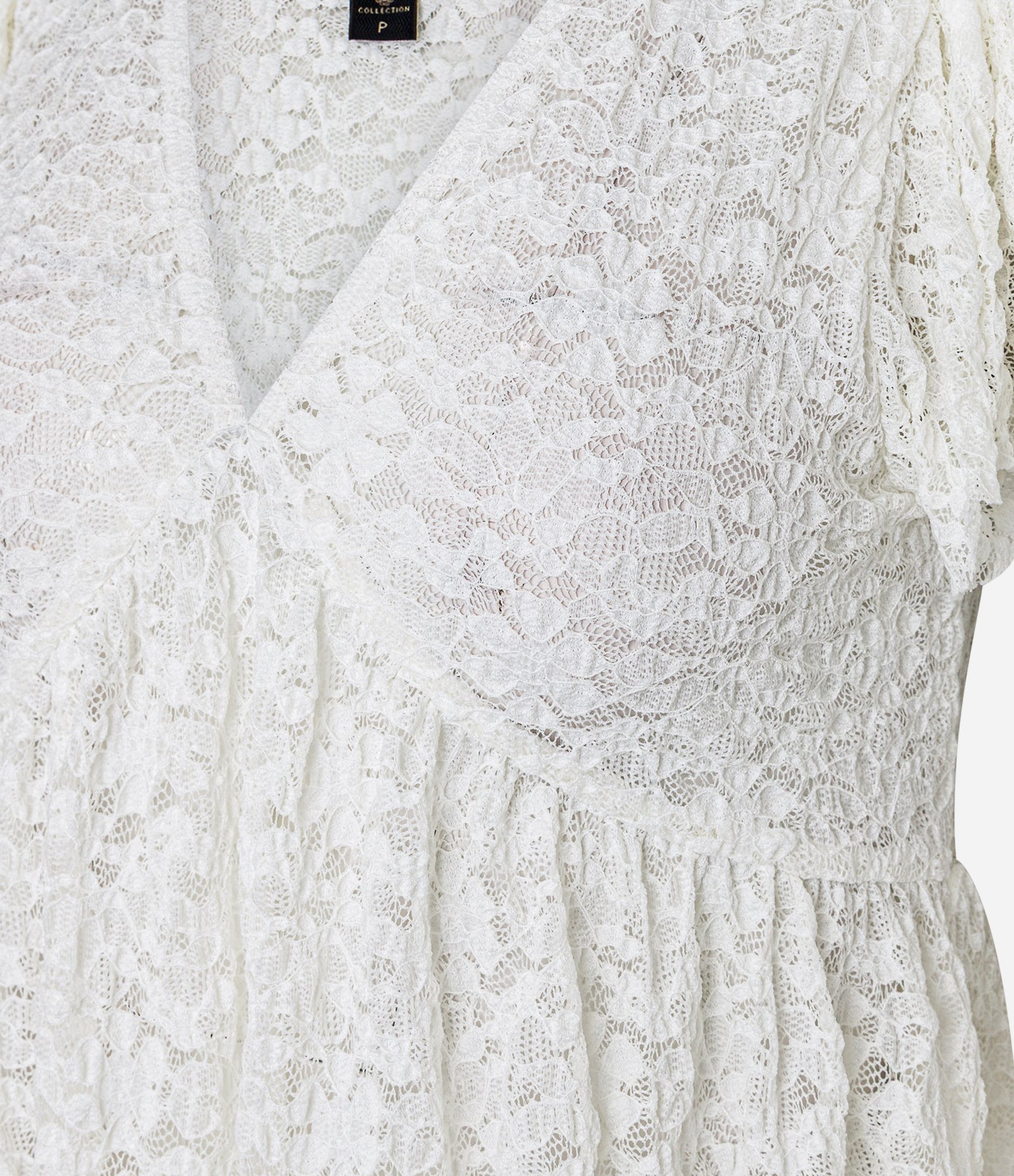 Blusa em Renda com Manga Bufante e Barra Franzida Off White 8