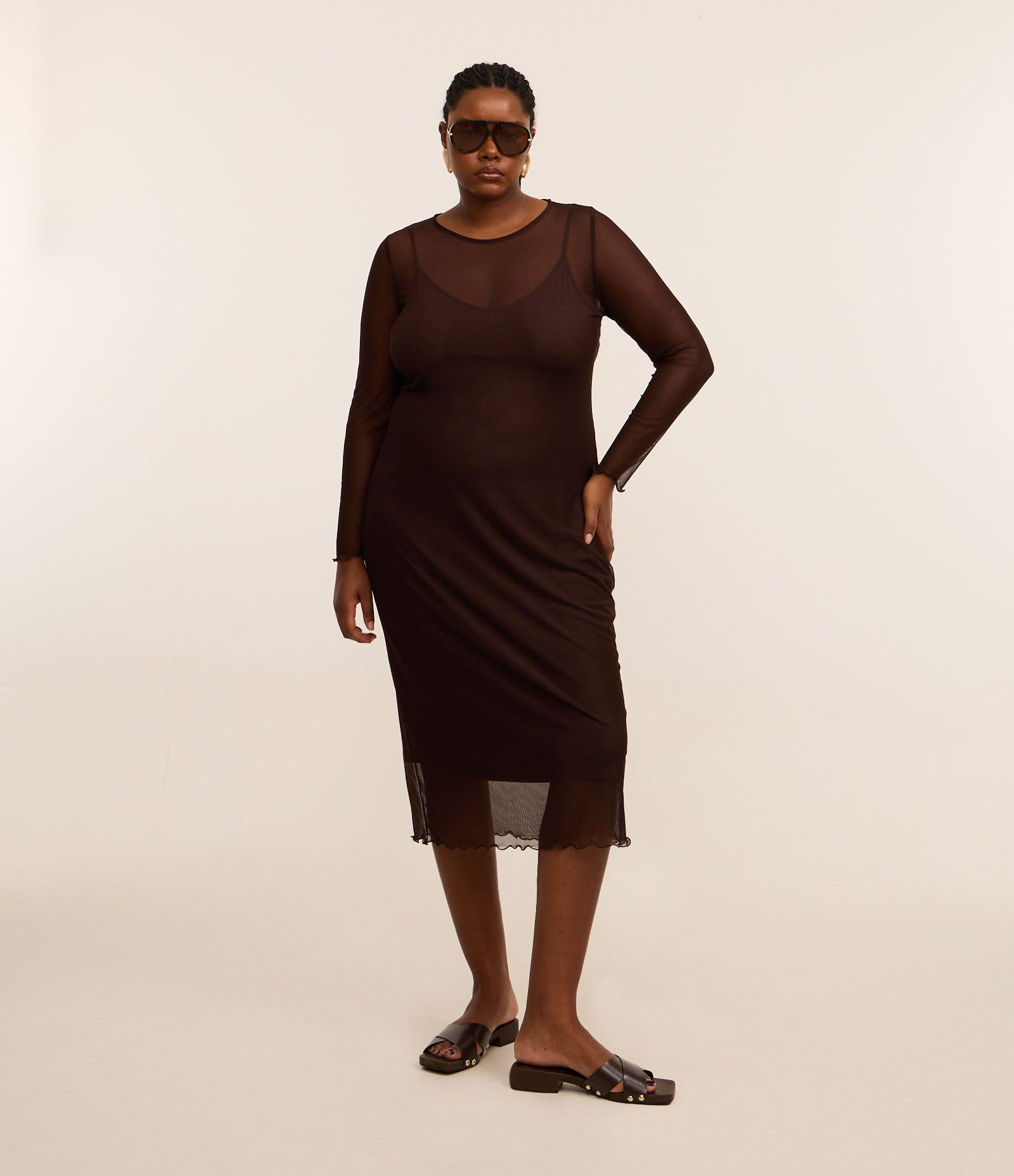 Vestido Midi em Tule Curve & Plus Size Marrom 1