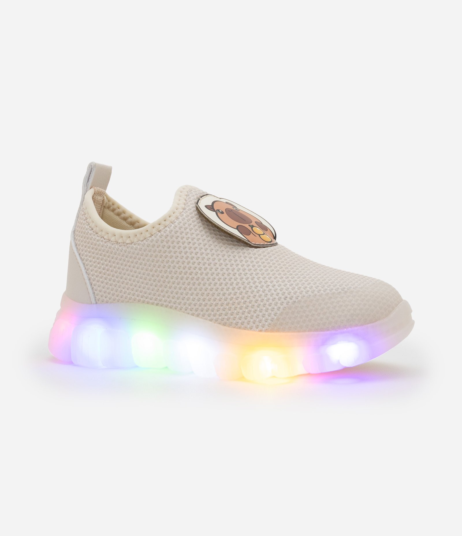 Tênis Calce Fácil Infantil com Sola LED e Estampa Capivara - Tam 20 ao 27 Off White 7