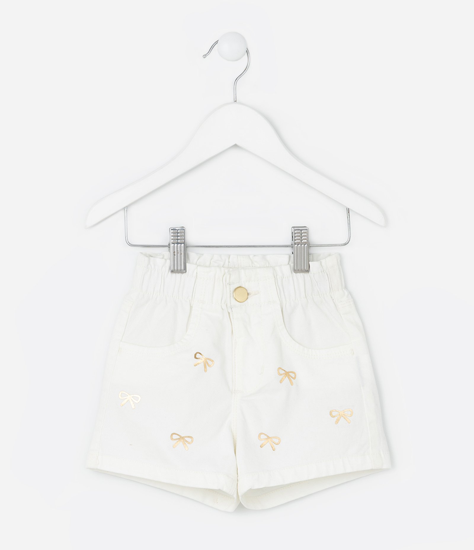 Short Infantil Clochard em Sarja com Estampa de Laços - Tam 1 a 6 Anos Branco 1
