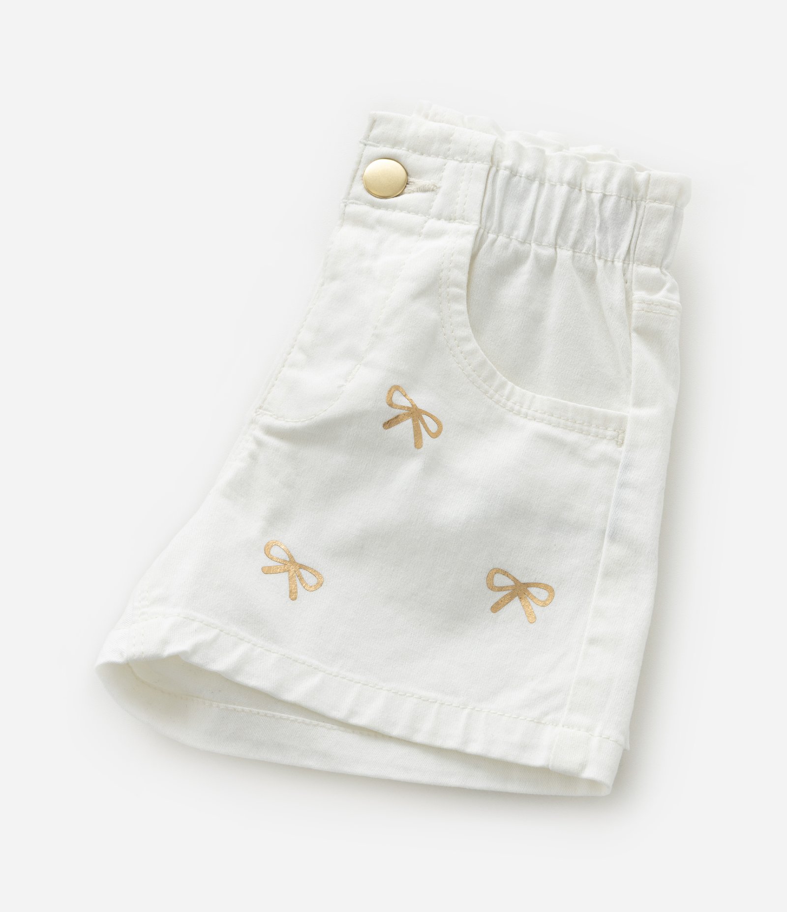 Short Infantil Clochard em Sarja com Estampa de Laços - Tam 1 a 6 Anos Branco 4