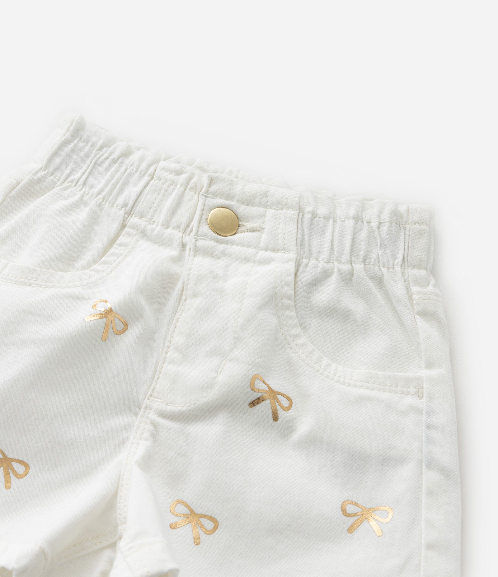 Short Infantil Clochard em Sarja com Estampa de Laços - Tam 1 a 6 Anos Branco 5