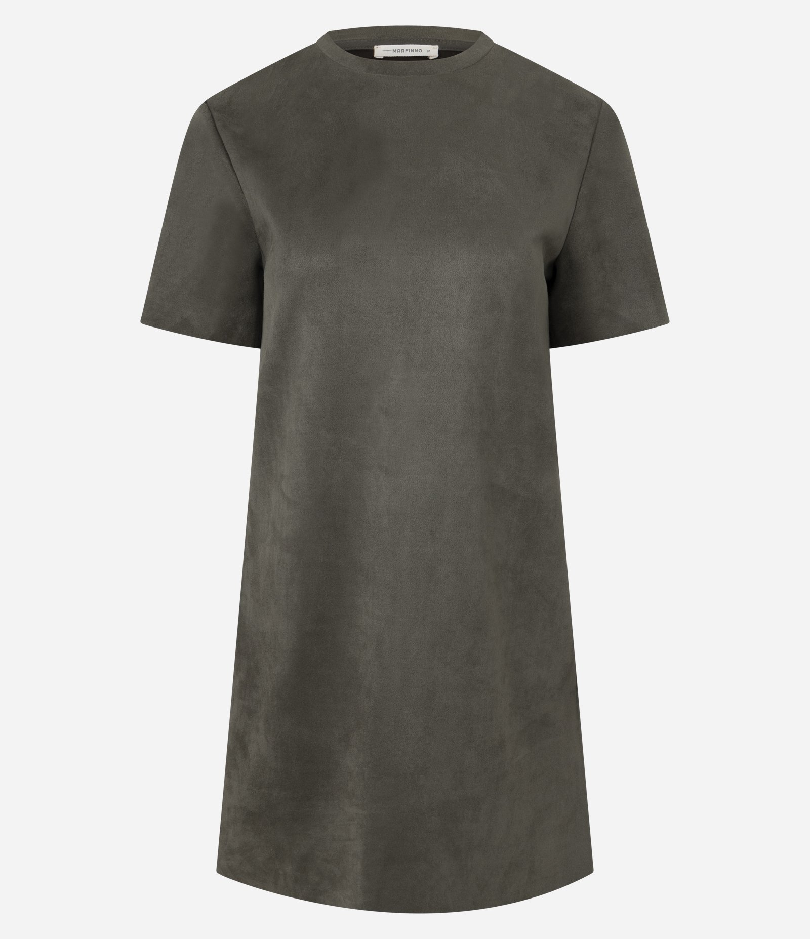 Vestido Curto Reto em Suede com Gola Redonda Verde Oliva 1