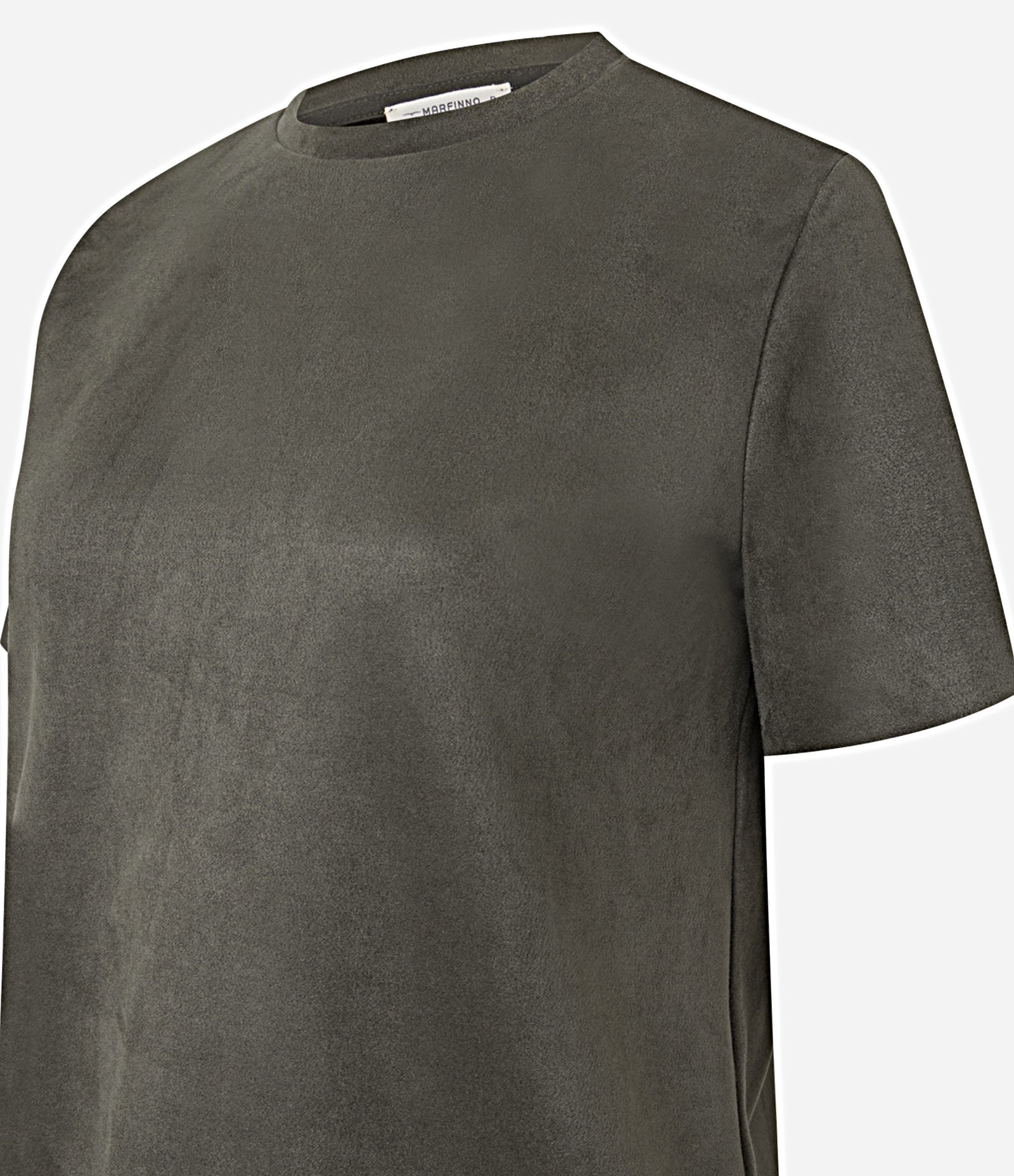 Vestido Curto Reto em Suede com Gola Redonda Verde Oliva 2