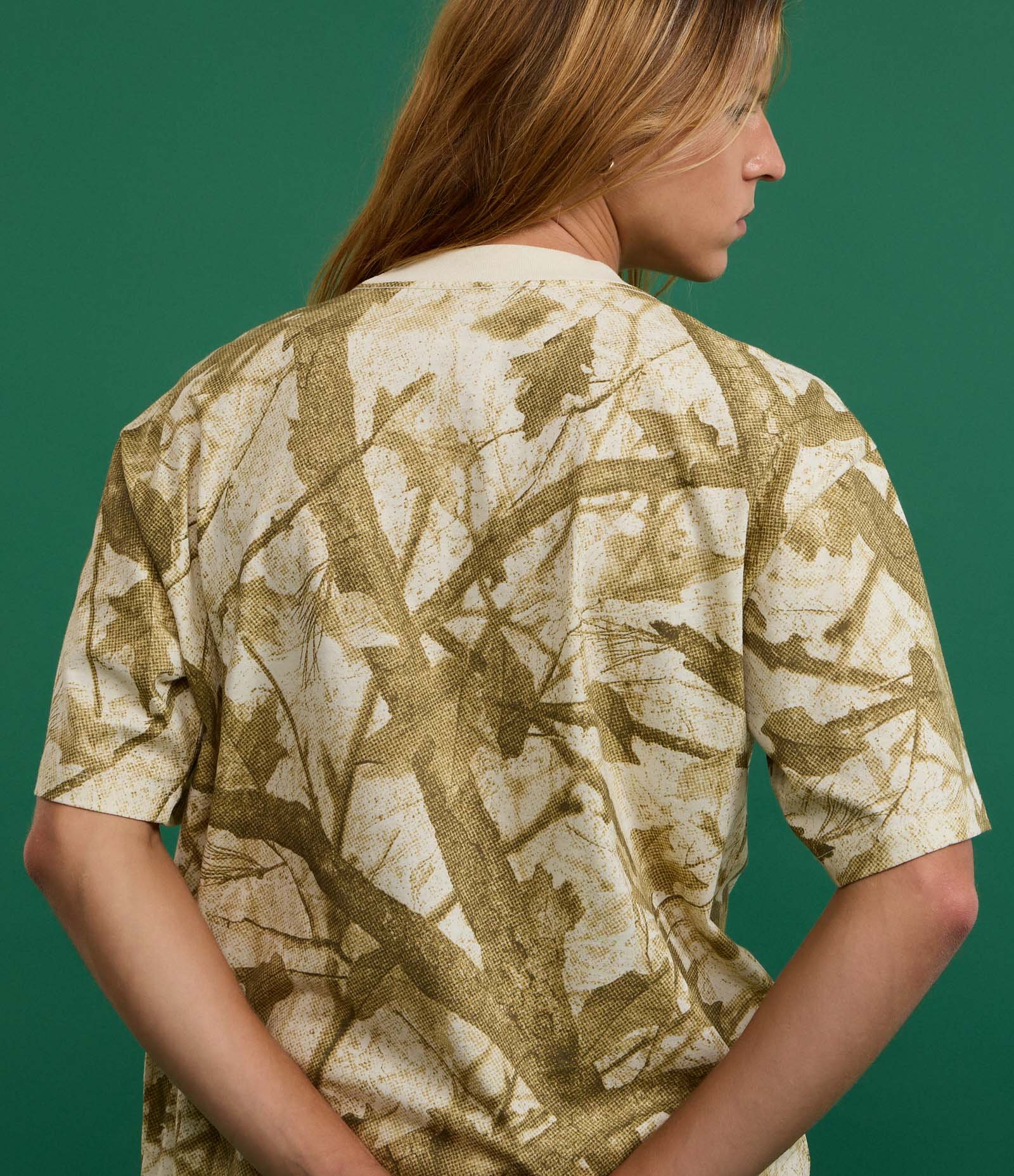 Camiseta Boxy em Algodão com Estampa de Folhagem Amarelo 4