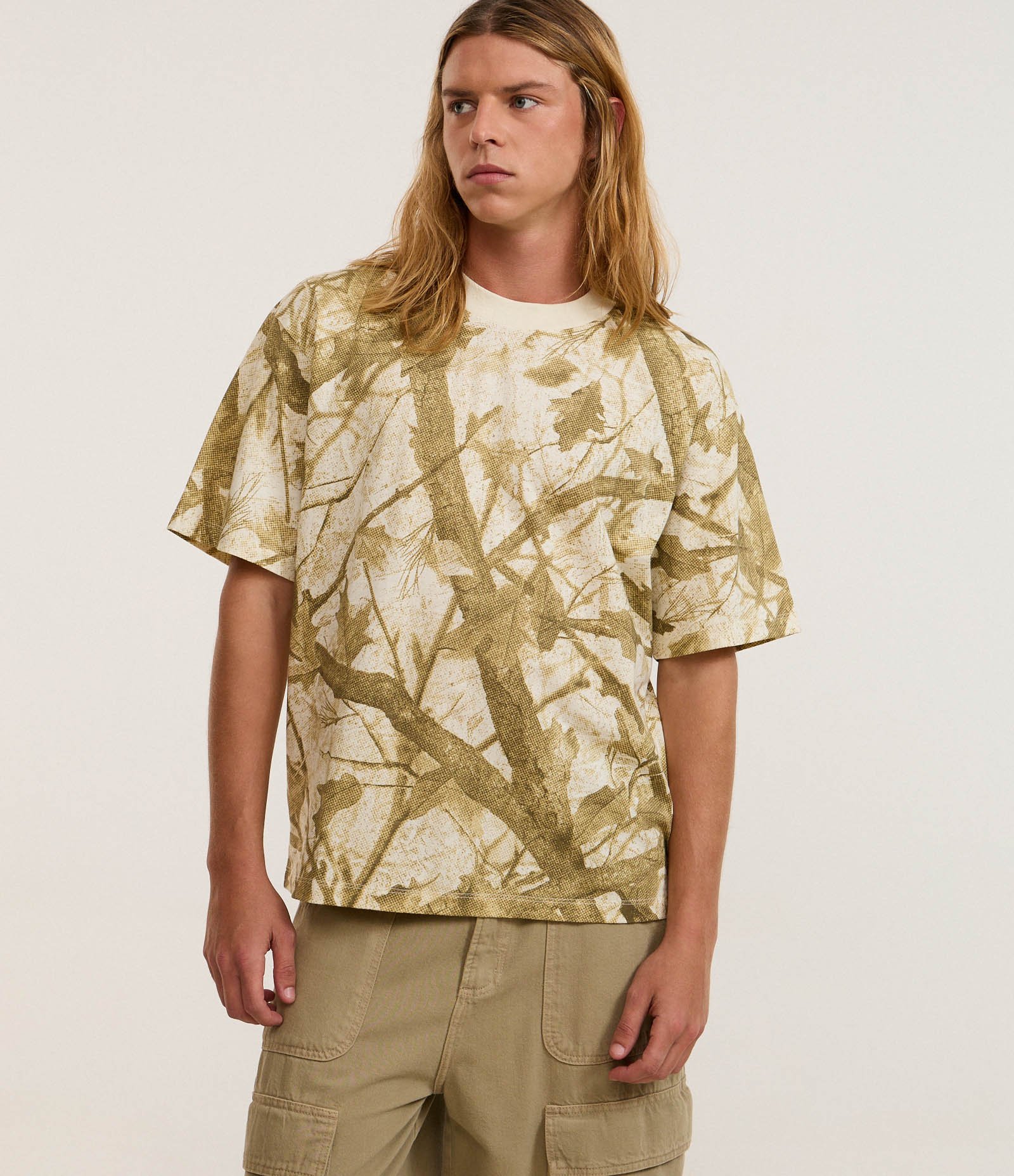 Camiseta Boxy em Algodão com Estampa de Folhagem Amarelo 5