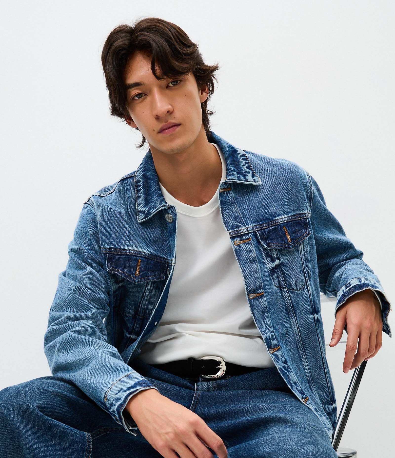 Jaqueta Regular em Jeans Estonada Azul 5