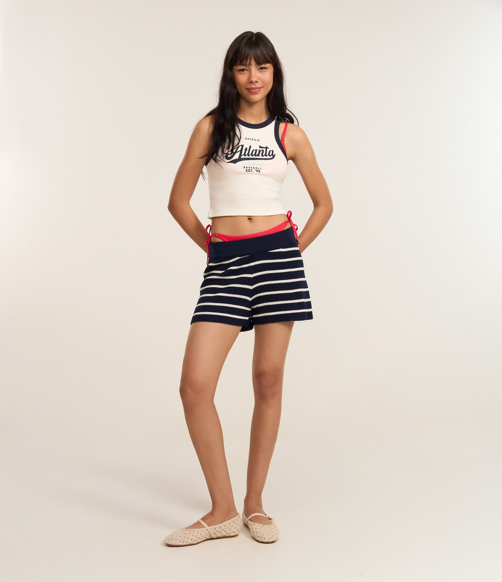 Short Regular em Tricô com Listras Azul Marinho 1