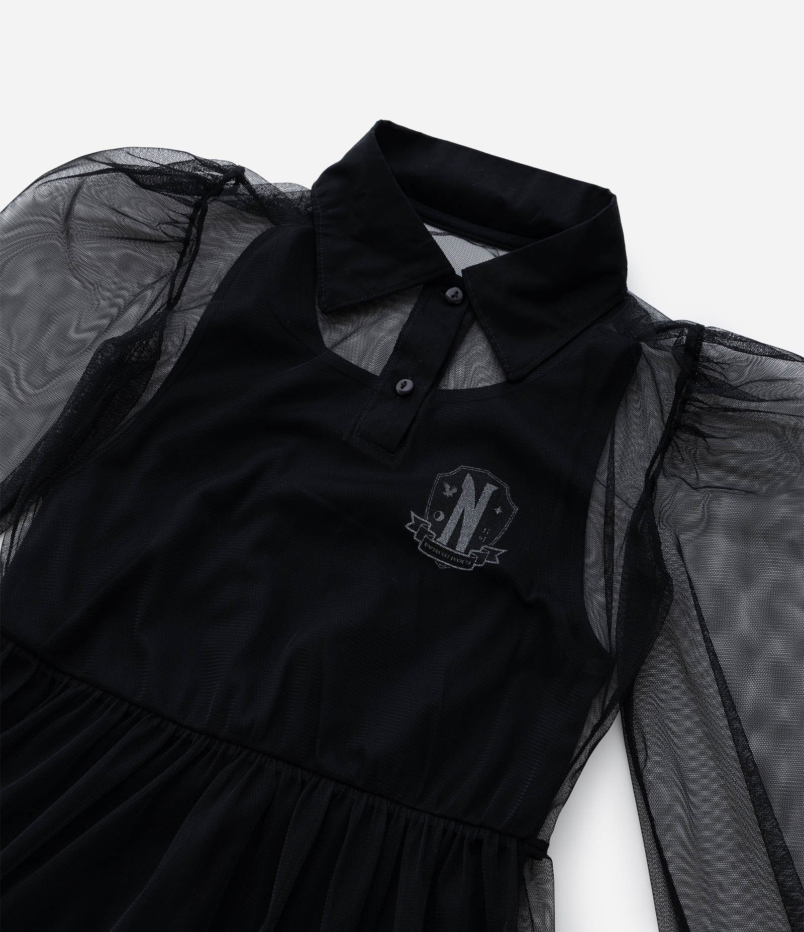 Vestido Infantil Gola Polo com Tule Wandinha - Tam 5 a 14 Anos Preto 9