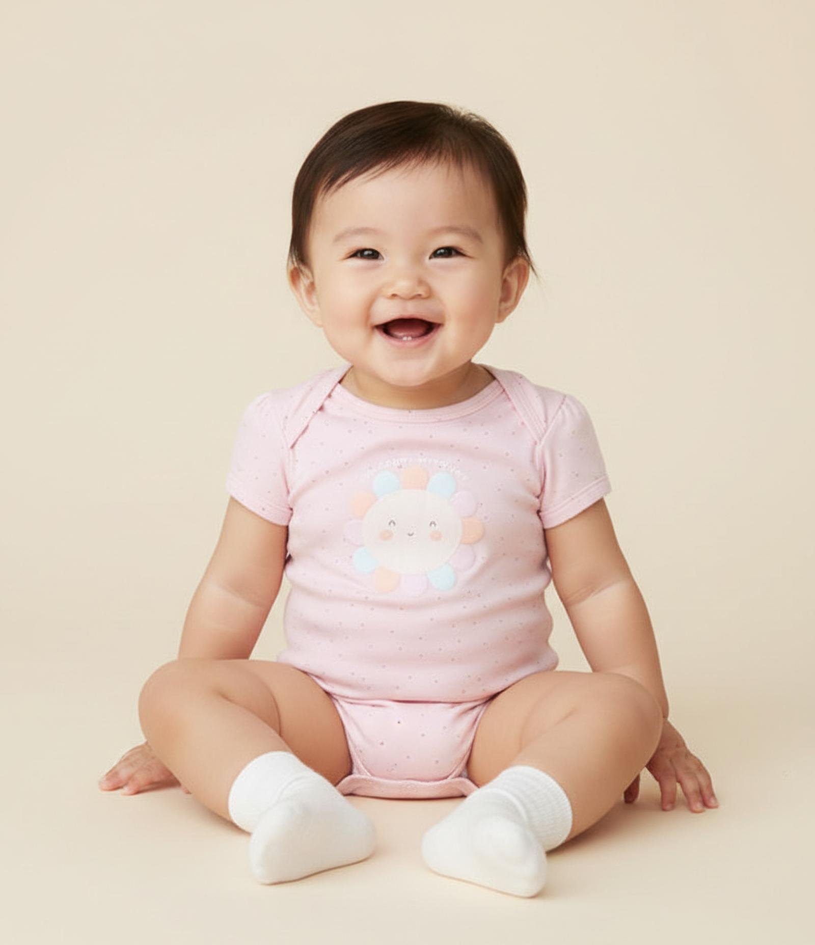 Body Infantil com Estampa Poá e Flor - Tam 0 a 18 Meses Rosa 1