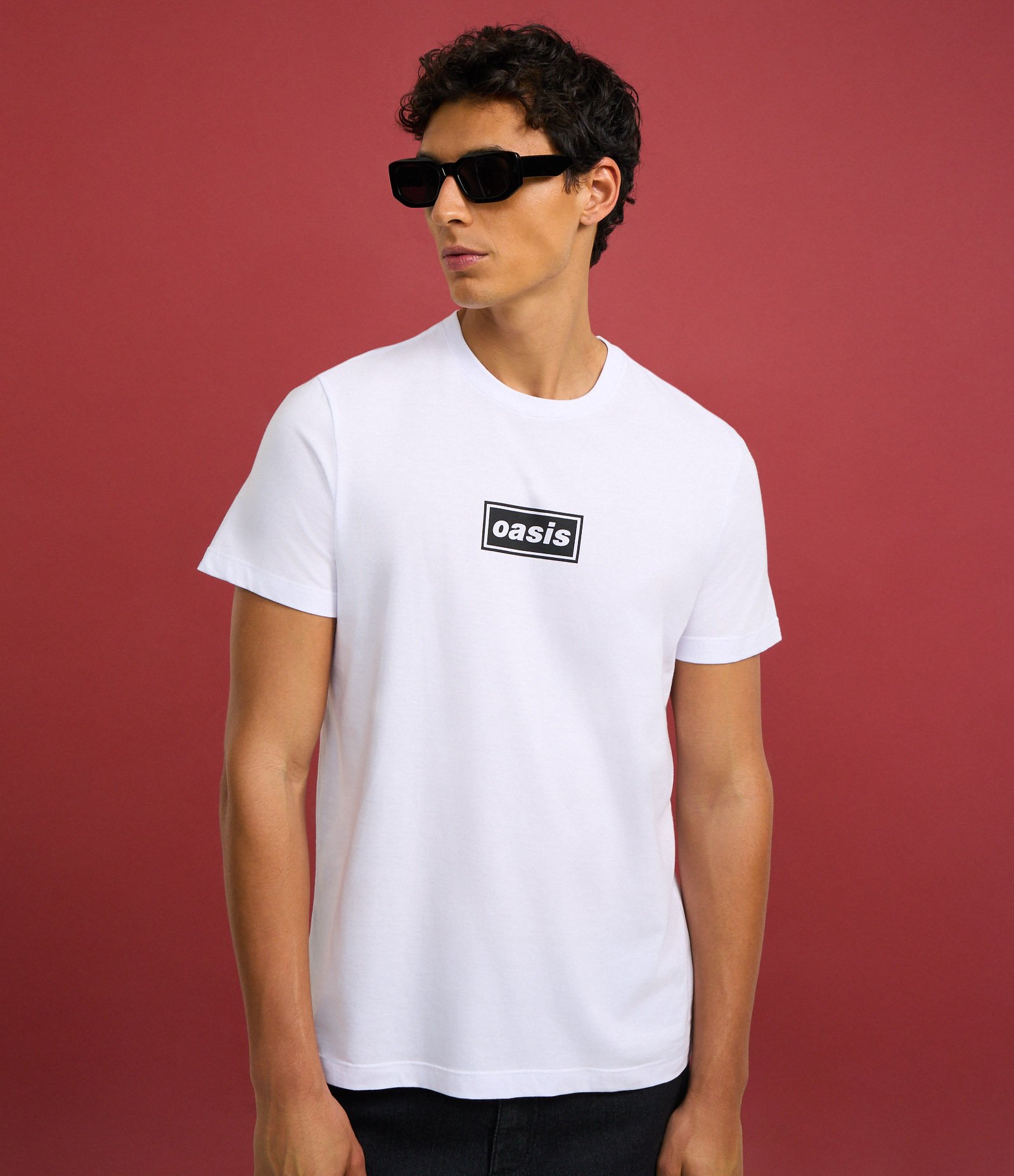 Camiseta Regular em Algodão com Estampa Banda Oasis Branco 1