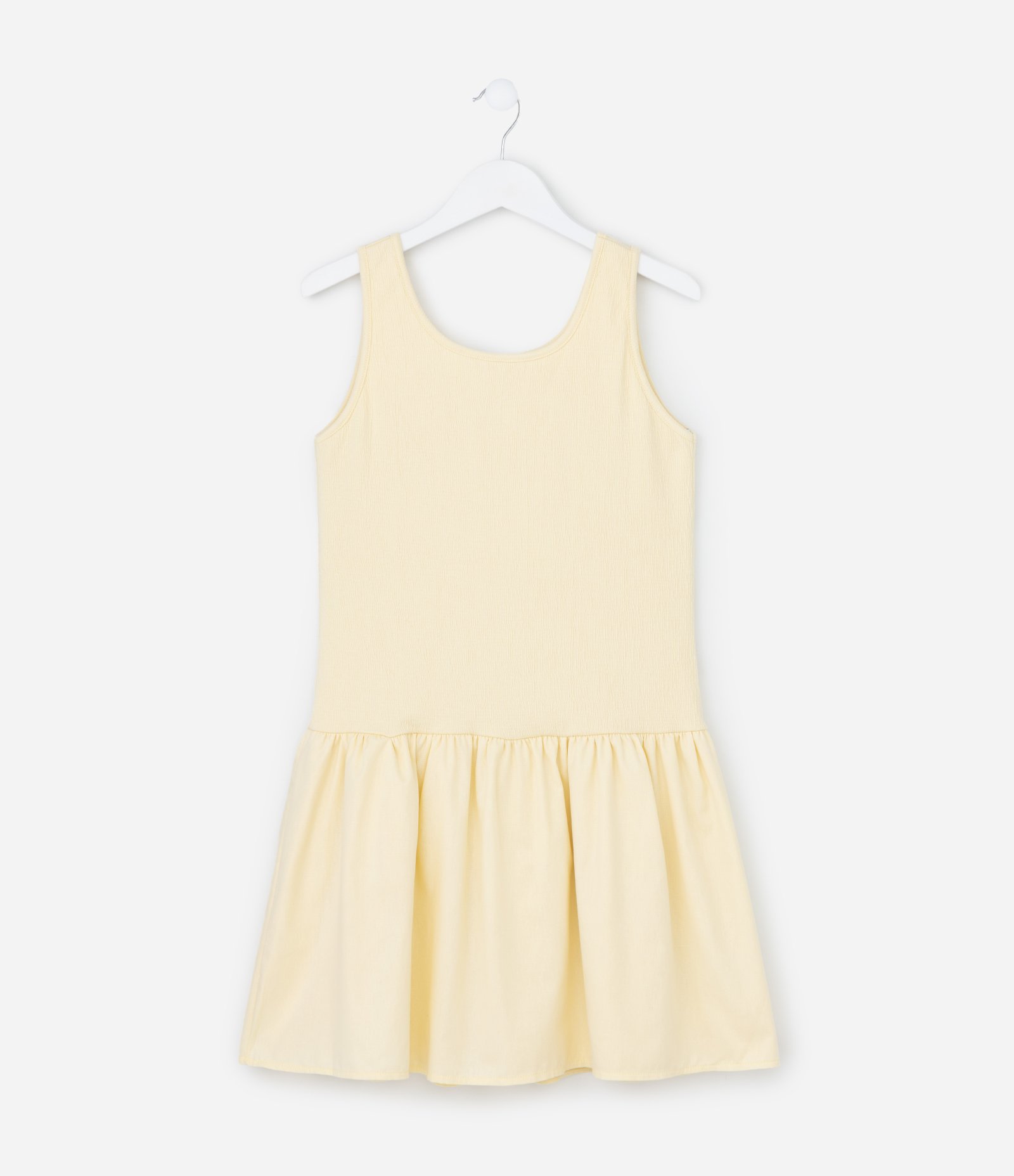 Vestido Infantil em Anarruga com Pregas - Tam 5 a 14 Anos Amarelo 1