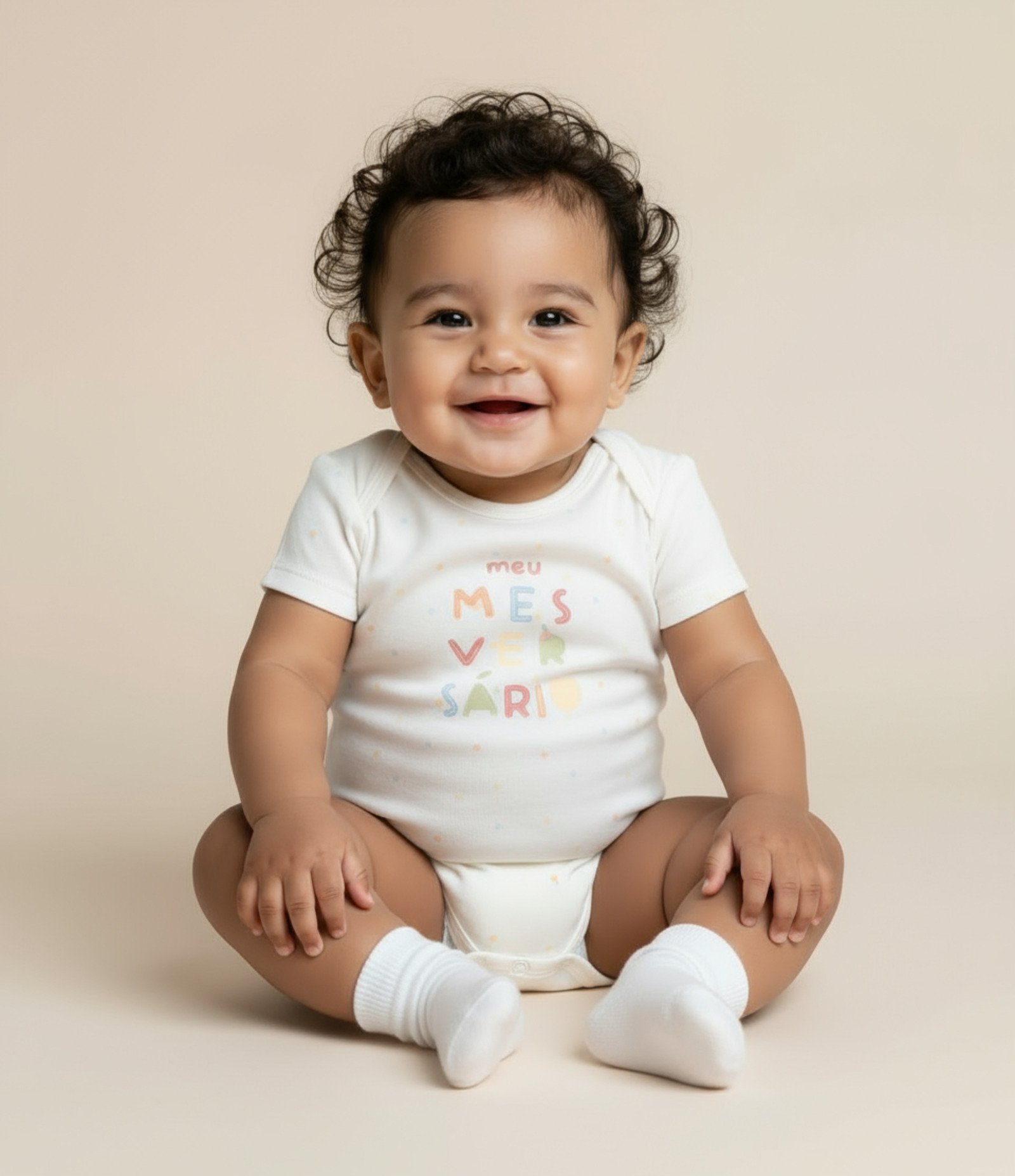 Body Infantil com Lettering Meu Mesversário - Tam RN a 18 meses Off White 1
