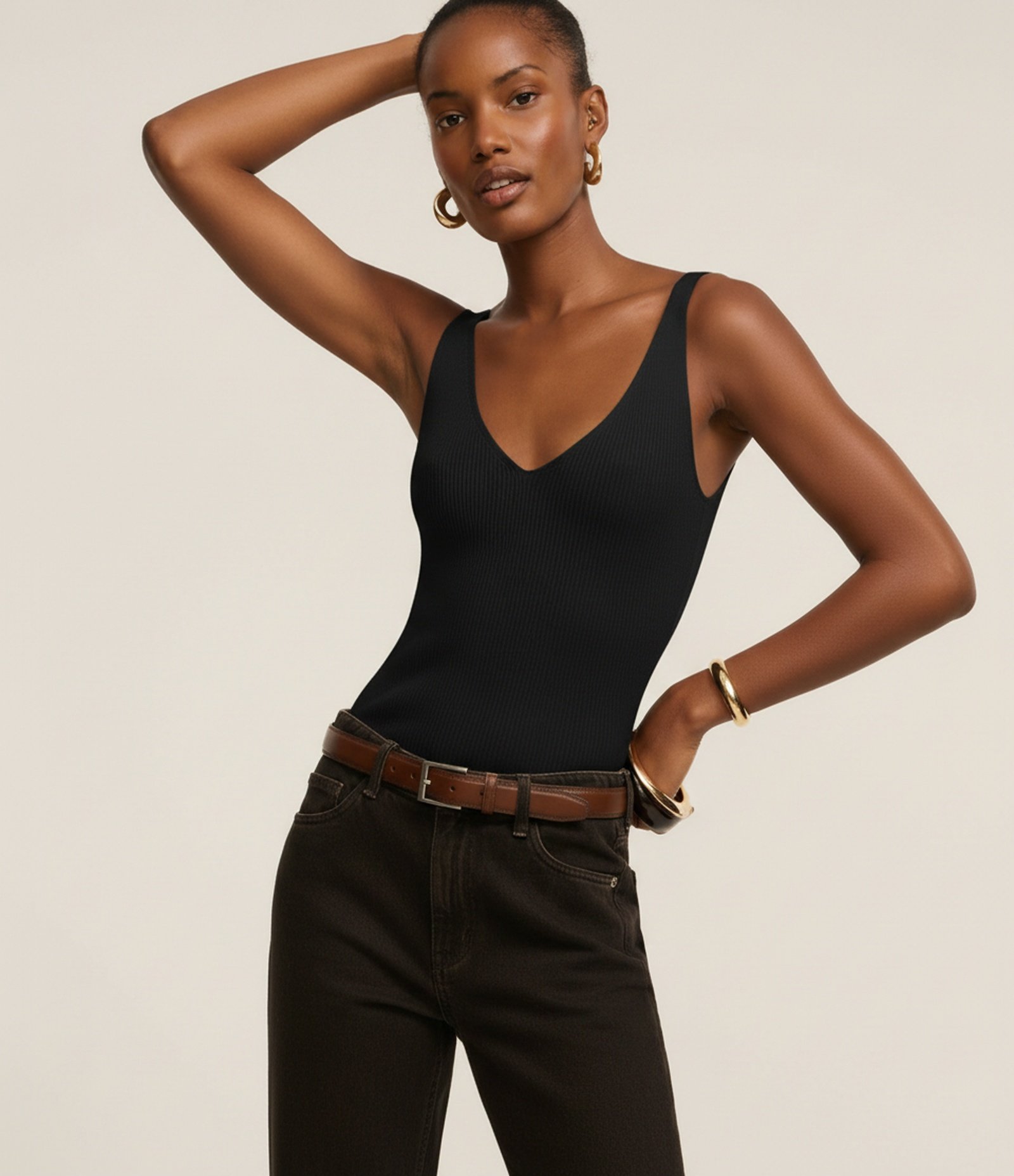 Blusa Canelada em Tricô com Decote V e Costas Decotadas Preto 5