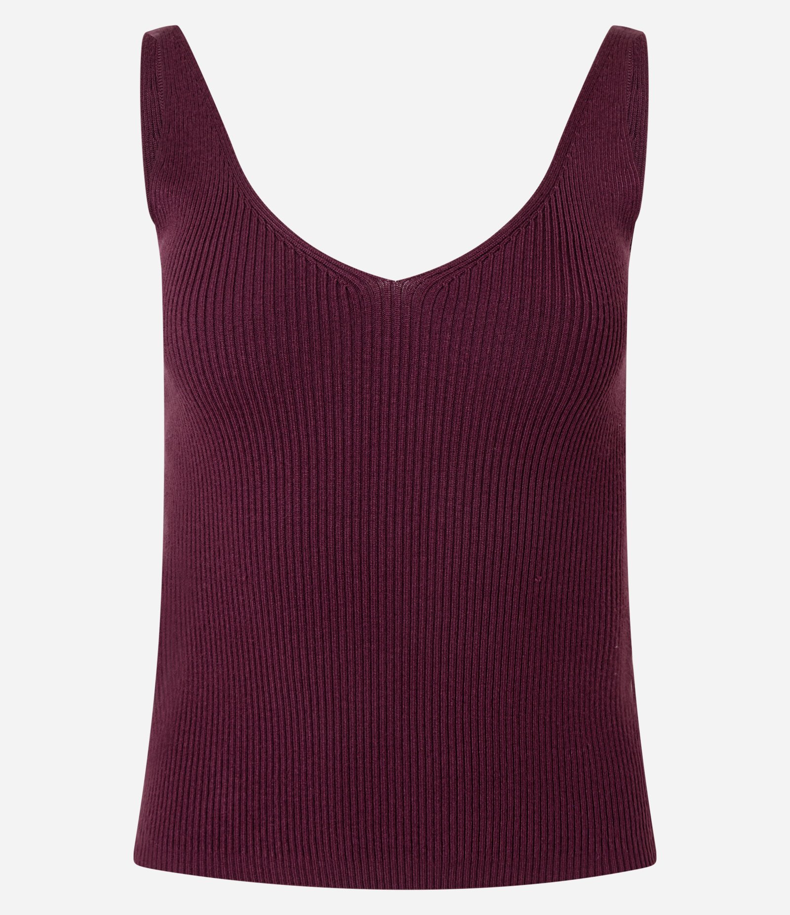 Blusa Canelada em Tricô com Decote V e Costas Decotadas Bordô 1