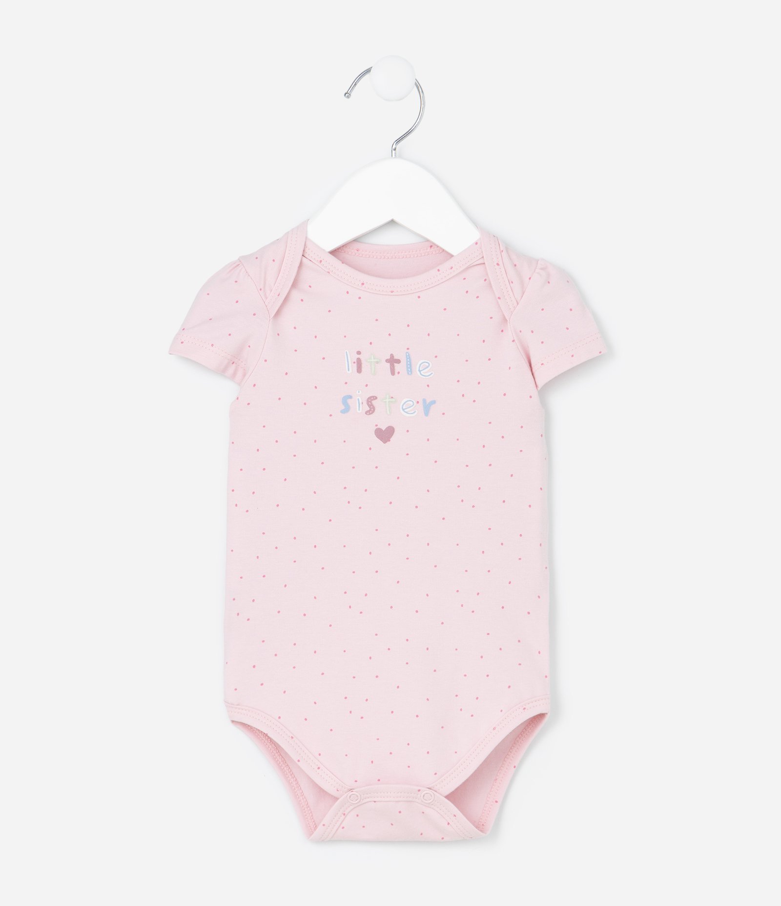 Body Infantil com Estampa Poá e Lettering Little Sister - Tam 0 a 18 Meses Rosa 1