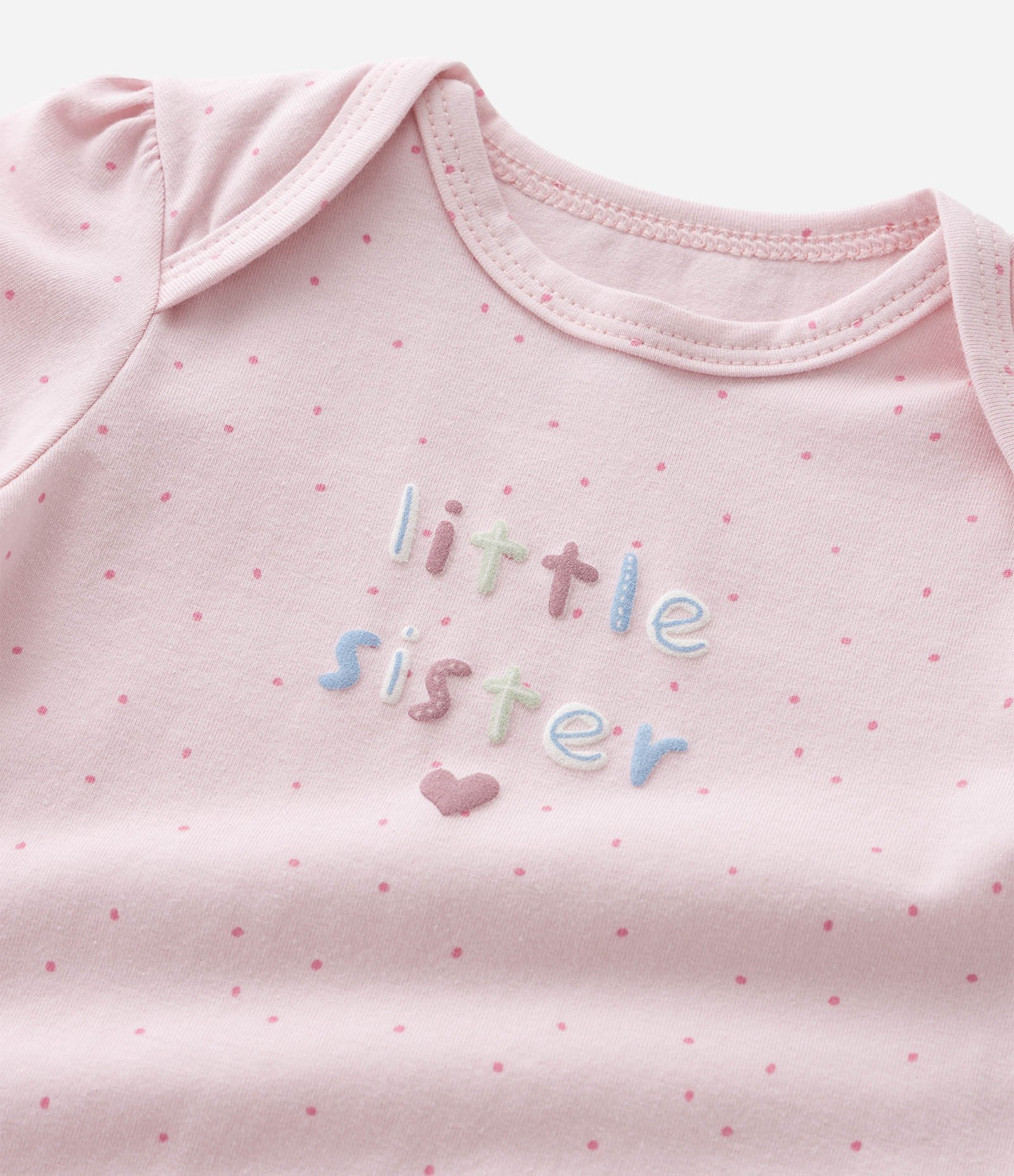 Body Infantil com Estampa Poá e Lettering Little Sister - Tam 0 a 18 Meses Rosa 6