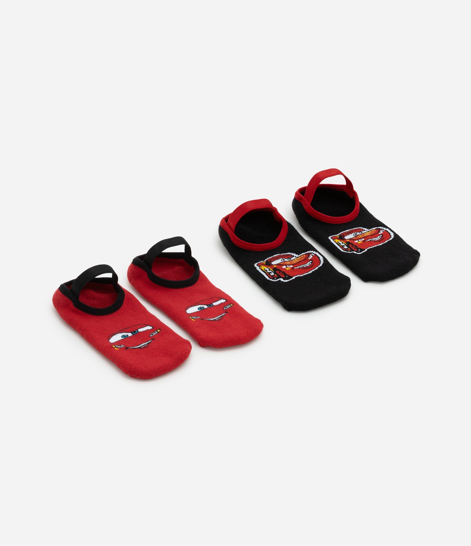 Kit 02 Meias Sapatilha Infantil com Antiderrapante e Estampa Carros - Tam 19 ao 34 Preto/Vermelho 1